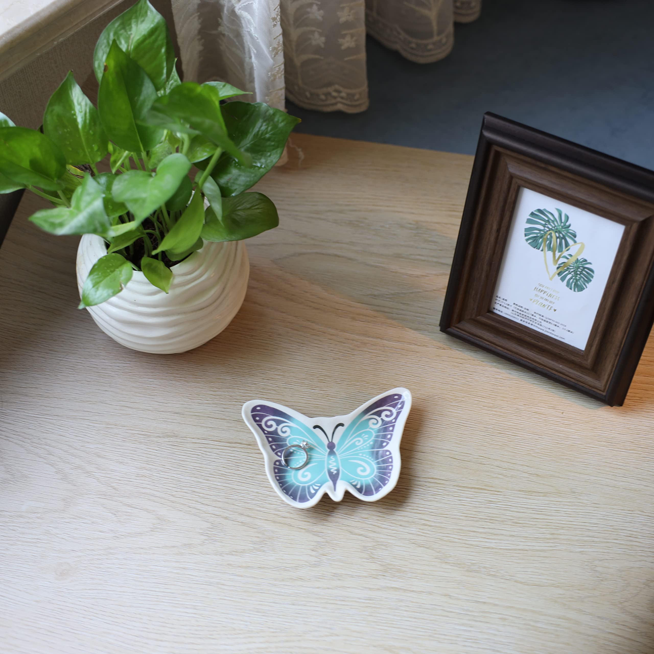 Butterfly Jewelry Dish - Ceramic Trinket Tray for Women | Home Decor Gift for Butterfly Lovers