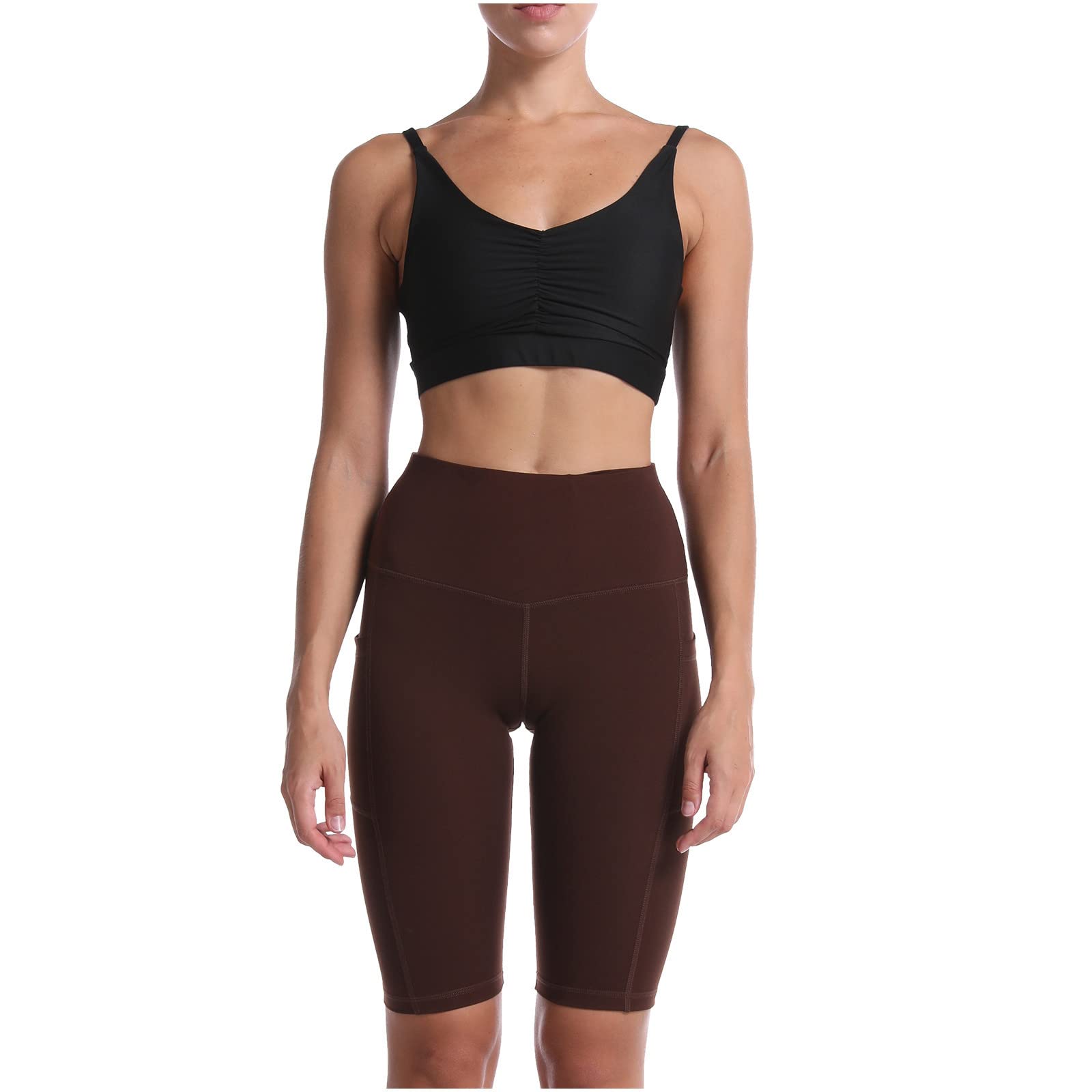 High Waist Yoga Shorts for Women with Pockets - Workout & Running Shorts for Home & Gym