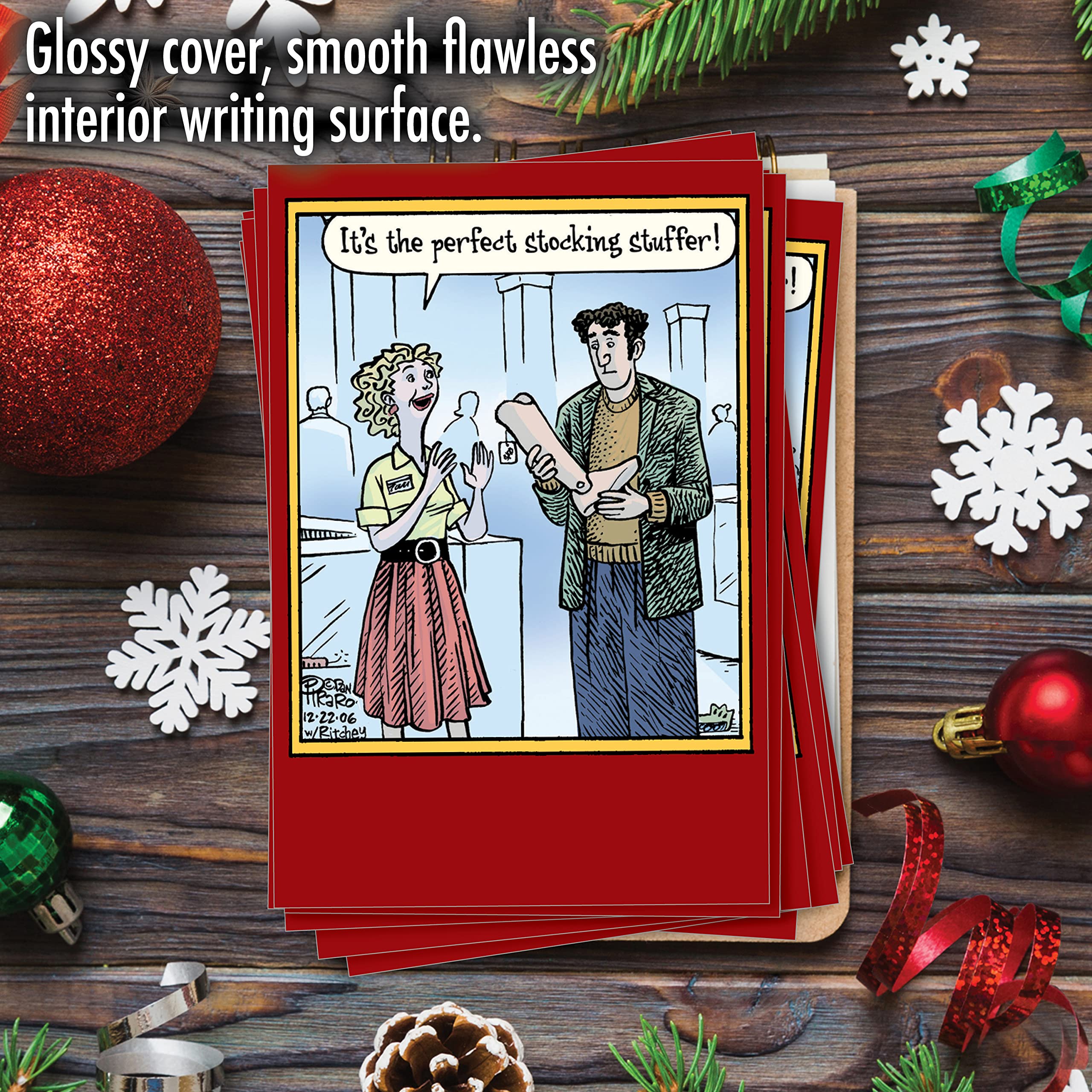 NobleWorks - 12 Funny Christmas Cards Set with Cartoon Designs, Boxed Holiday Greeting Notecards (1 Design, 12 Cards) - Perfect Stocking Stuffer & Office Party Gift B5854 | Great for Holiday Greetings, Secret Santa Exchanges & Coworker Appreciation