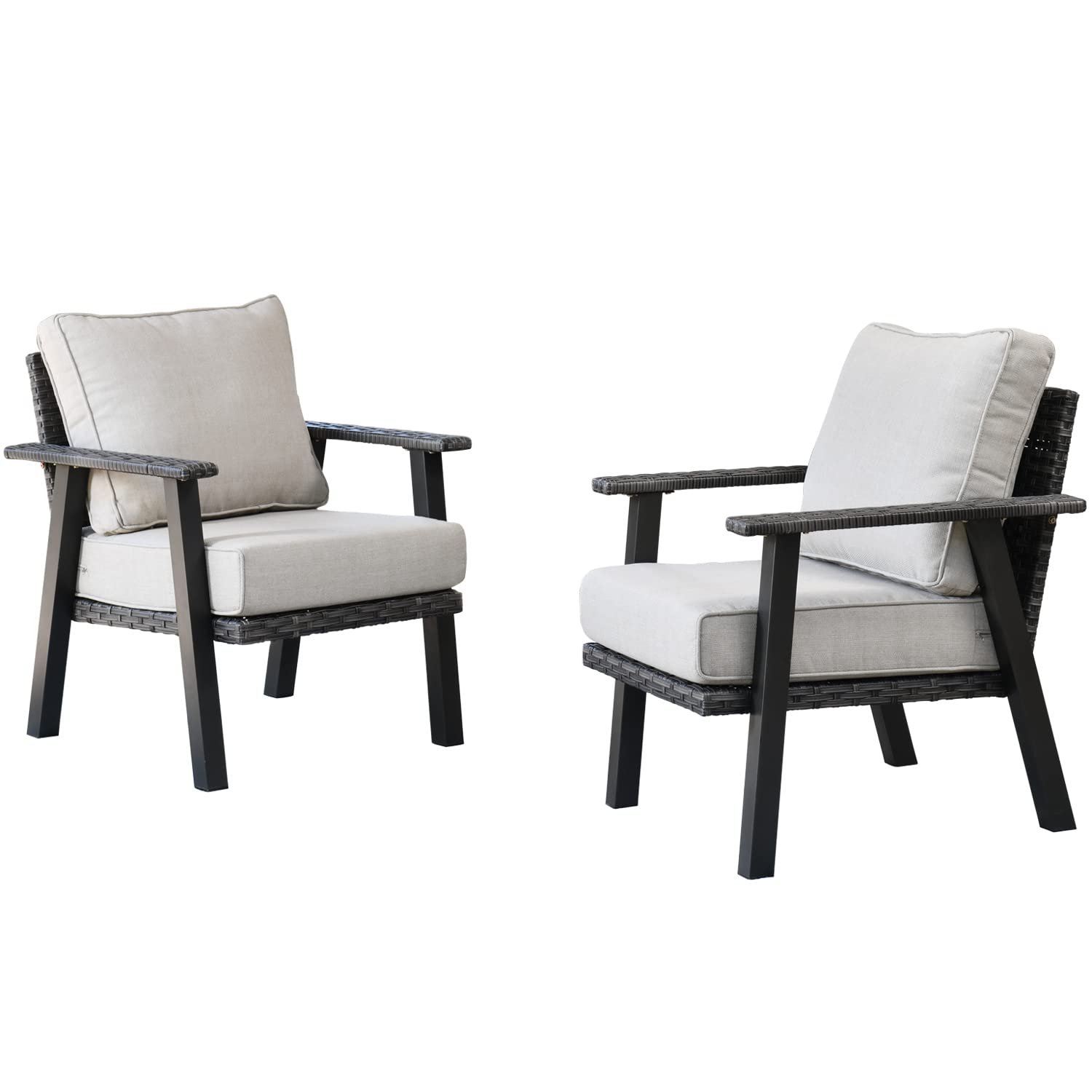 **Ovios Patio Chairs Set of 2 - All-Weather Wicker Rattan Outdoor Chairs with Comfortable Cushions, High Back Single Sofa for Porch, Garden, Backyard, Deck - Beige - Perfect for Relaxing, Lounging, and Entertaining Guests**