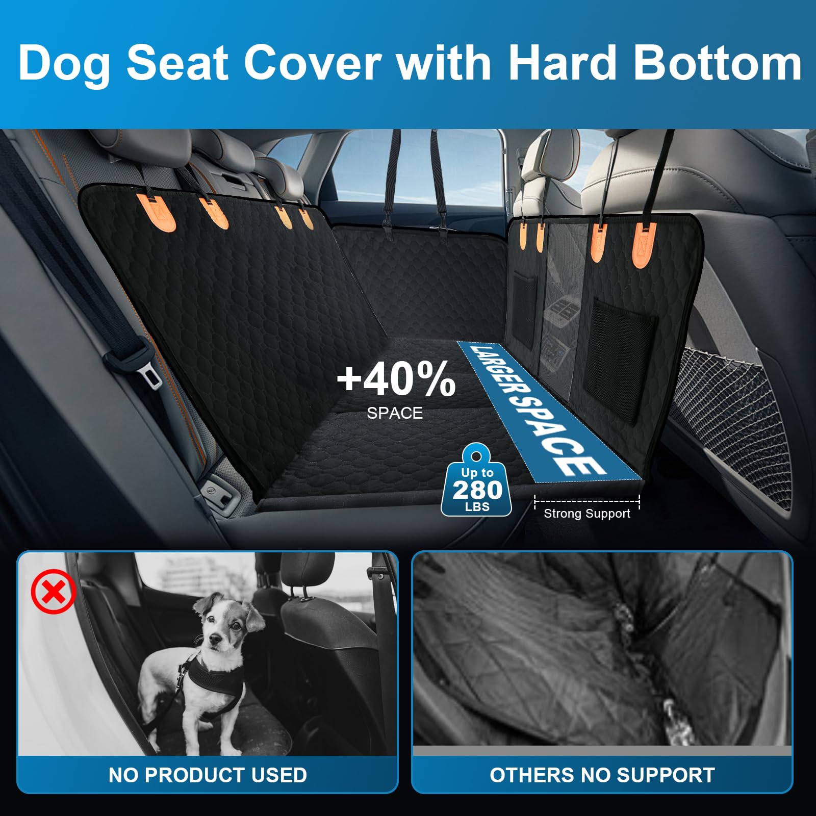 EnthuLove Hard Bottom Dog Car Back Seat Extender - 280lb Weight Capacity, Non-Slip Pet Car Seat Cover, Convertible Camping Air Mattress & Travel Bed for Cars, SUVs & Trucks (Large) | Perfect for Road Trips, Camping & Outdoor Adventures