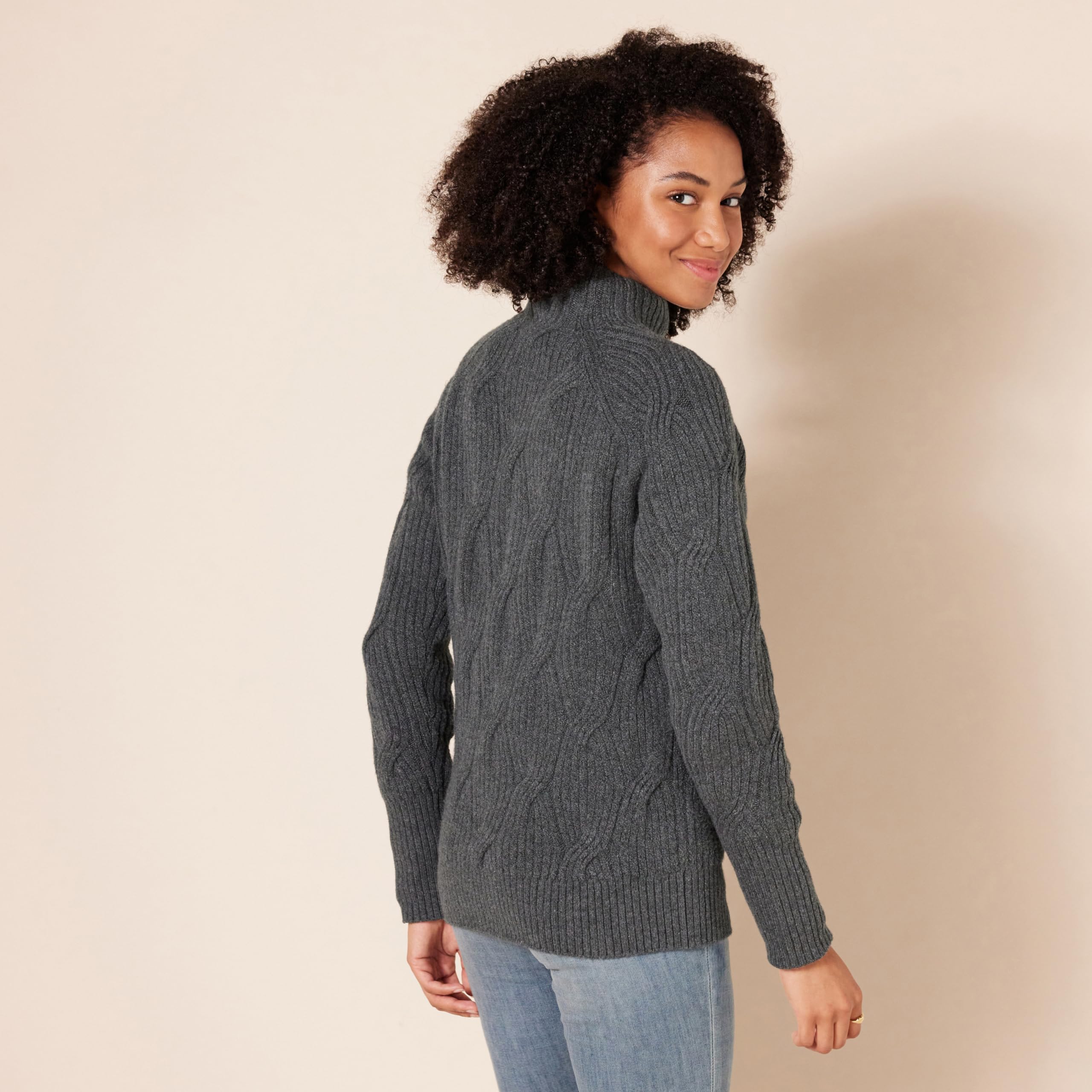 Amazon Essentials Women's Soft Touch Funnel Neck Cable Knit Sweater - Cozy Winter Pullover for Casual Wear & Office Outfits
