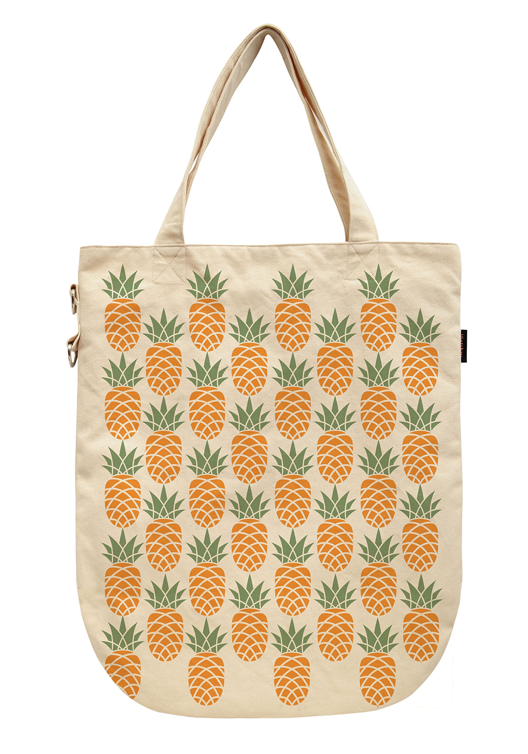 Pineapple Print Canvas Tote Bag for Women - Fashionable Beach Shoulder Bag for Summer, Travel, Shopping & Daily Use