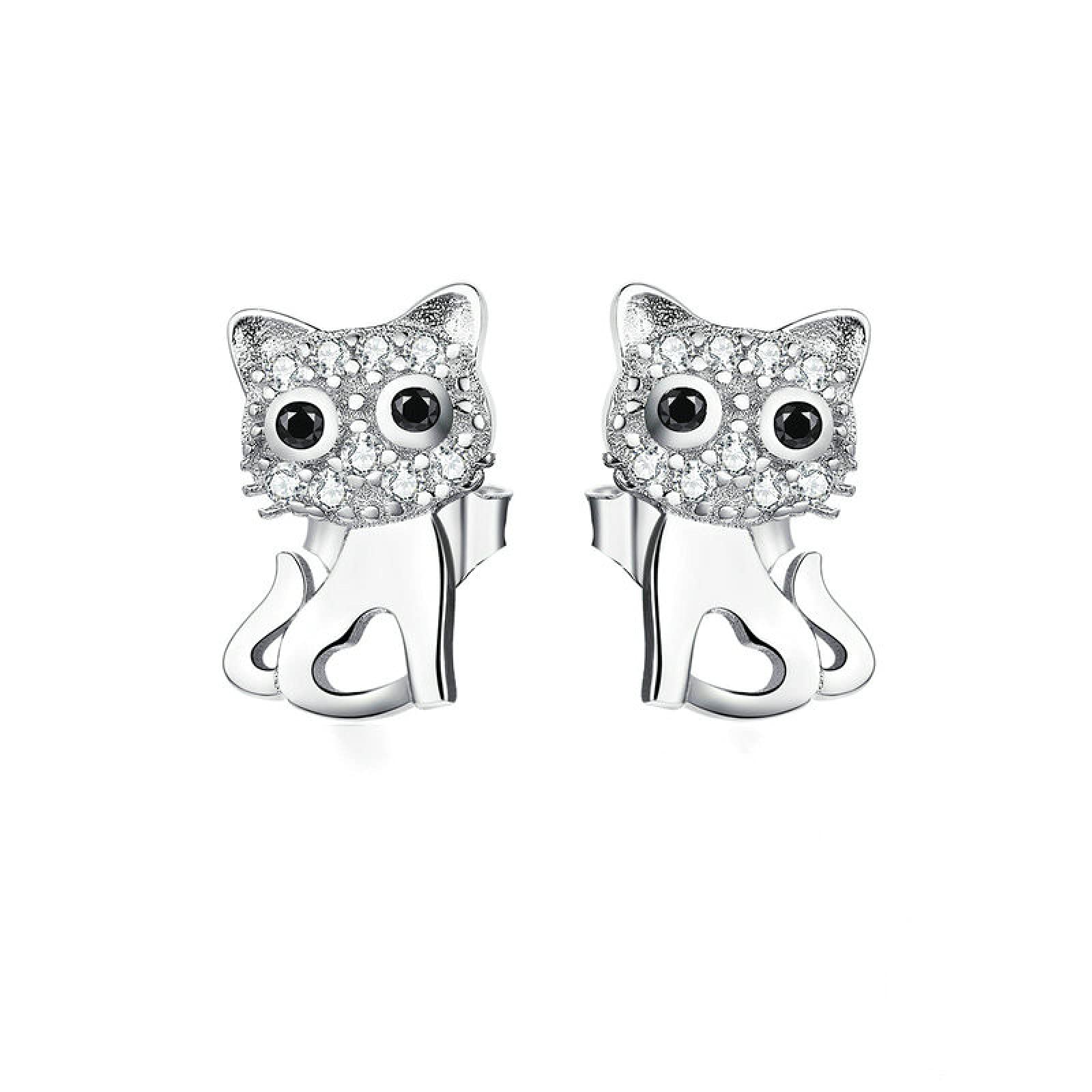 Sterling Silver Cat Earrings for Women - Cute Kitten Stud Earrings with Clear CZ Stones | Perfect Cat Lover Gift & Luxury Jewelry for Daily Wear, Parties & Special Occasions