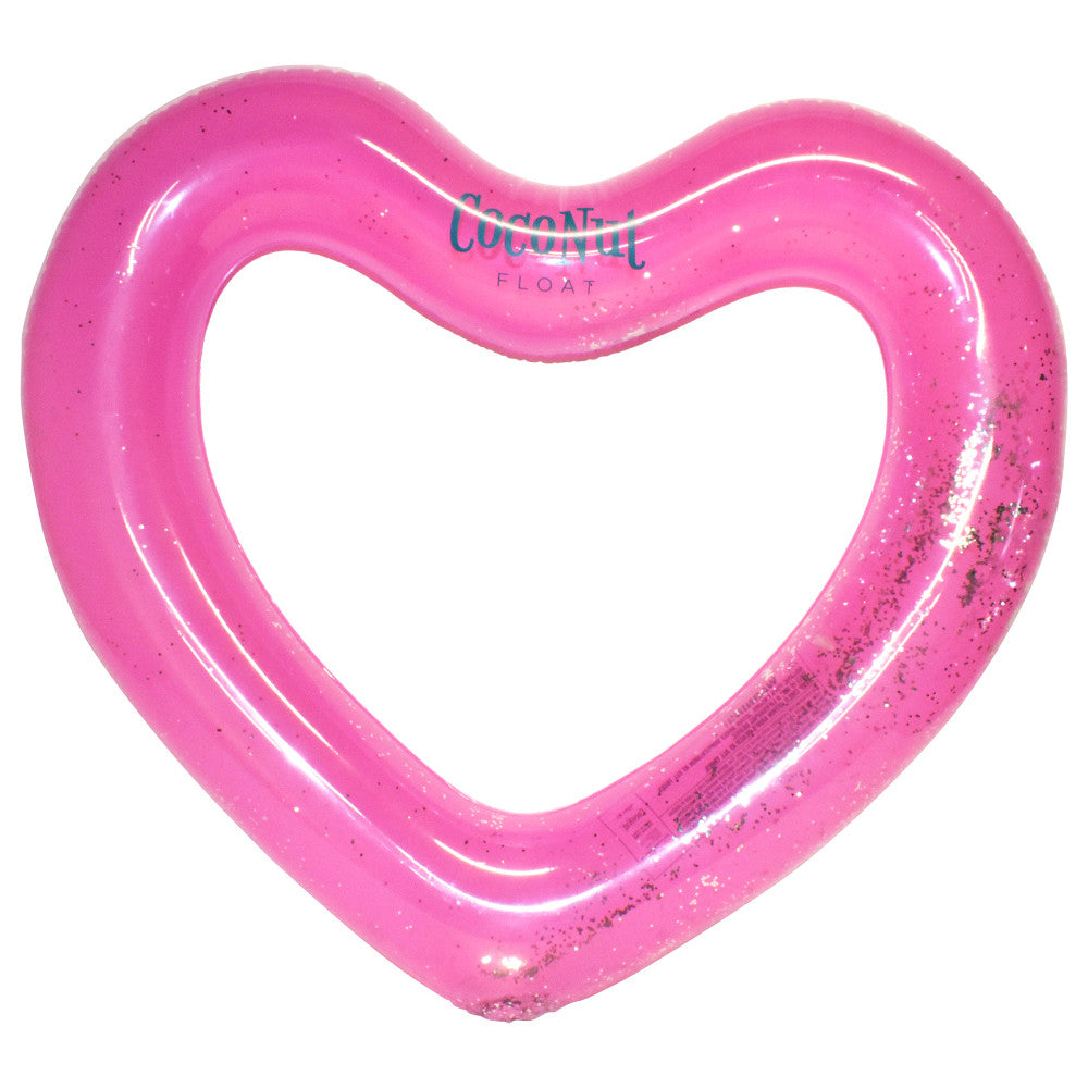 **Pink Glitter Heart Pool Float - Durable 48