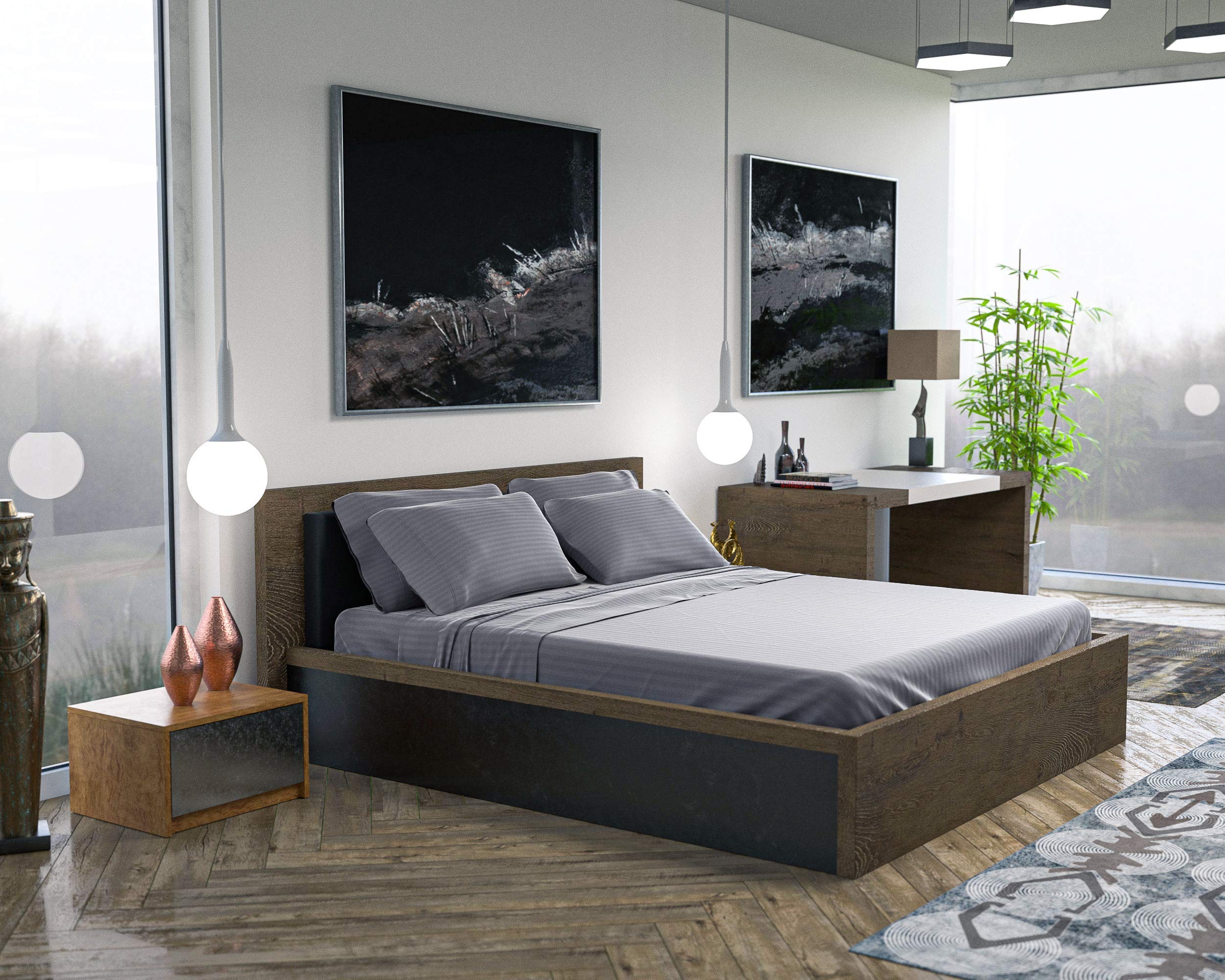 Dreamcare 6-Piece Full Size Cooling Bed Sheet Set - Ultra Soft 100% Brushed Microfiber with Side Pocket, Stripe Gray - Perfect for Hot Sleepers & Temperature Regulation in Bedrooms, Dorms, and Guest Rooms