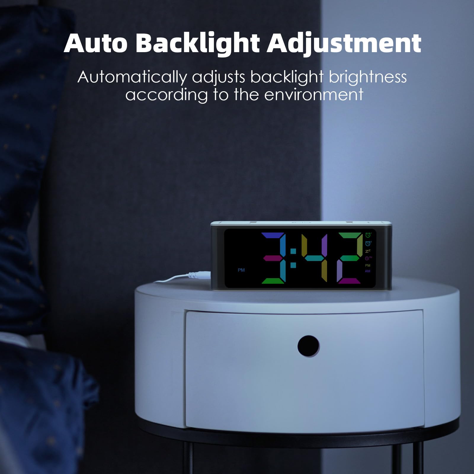 I·CODE Digital AM/FM Radio Alarm Clock with Auto-On Timer, Dual Alarm, Snooze Function & Loud Speaker - Large RGB Backlit Display with Big Buttons, AC Outlet Powered - Perfect for Bedroom, Office, Dorm Room & Travel Use