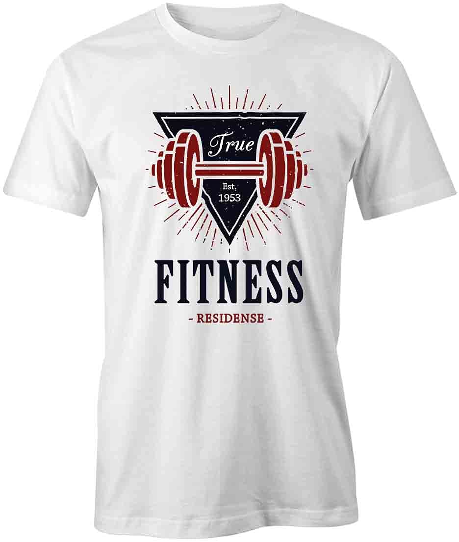 True Fitness Residence Graphic T-Shirt - Soft Cotton Printed Tee for Men & Women | Gym Workout, Running, Casual Wear | White Color