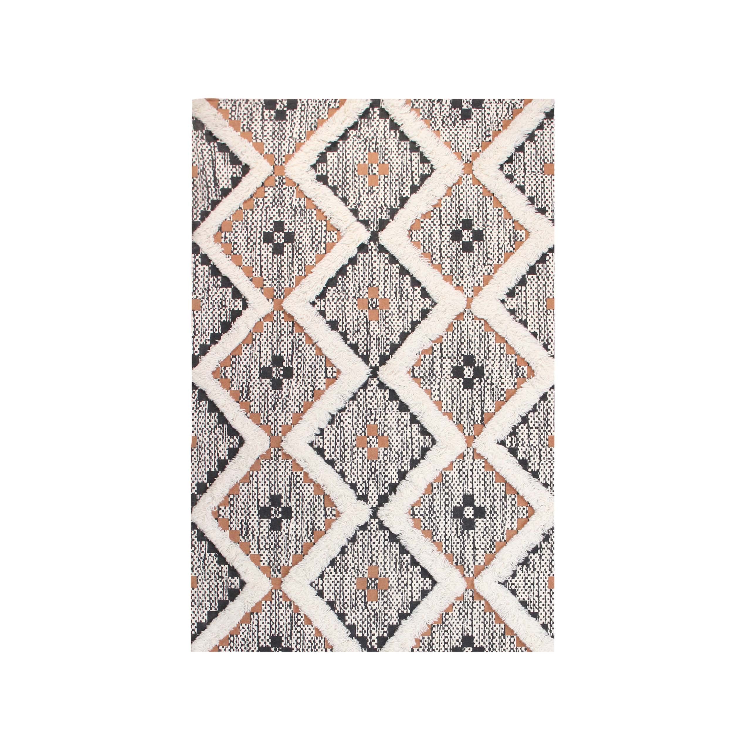 Hand Tufted Cotton Wool Geometric Farmhouse Area Rug - Soft Textured Boho Chic Rug for Living Room, Bedroom, Dining Room Decor