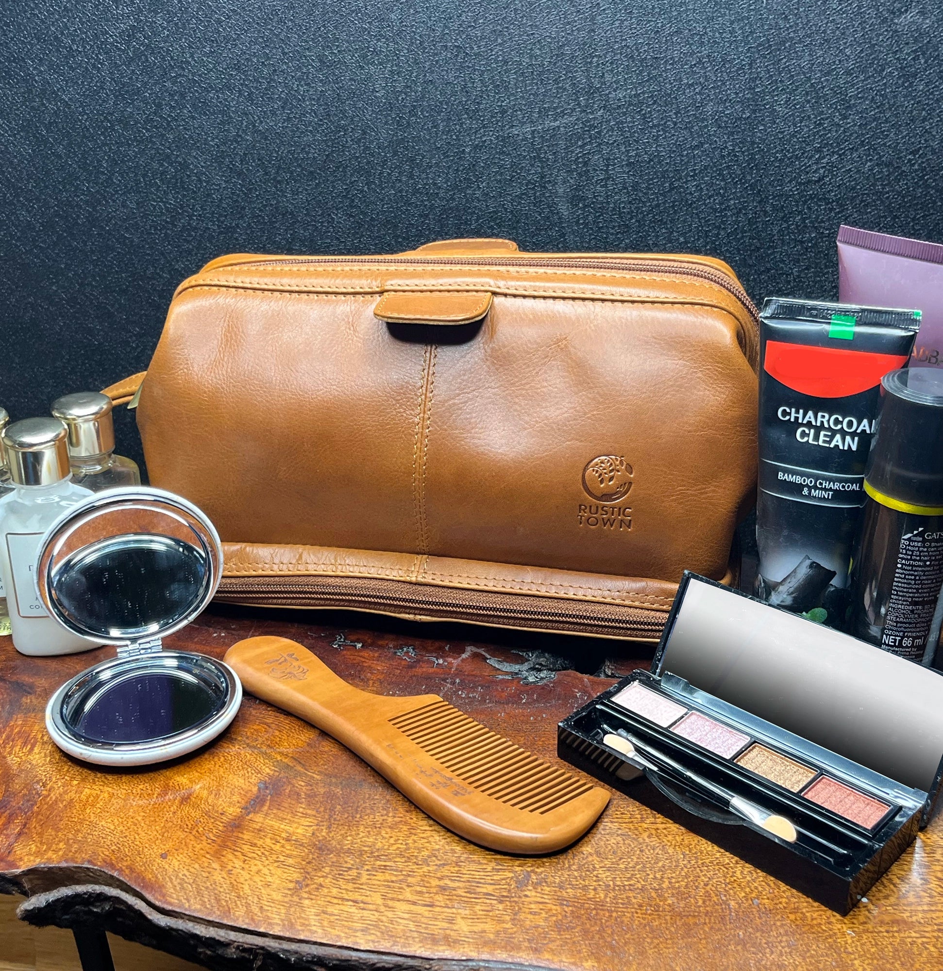Premium Megan Leather Travel Toiletry Bag for Women & Men - Waterproof Cosmetic Organizer (Cognac Brown) - Perfect for Vacation, Business Trips & Gym Essentials Storage