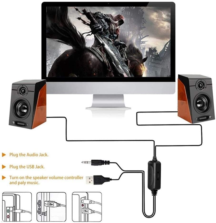 USB-Powered Computer Speakers with 3.5mm Headphone Jack - Compact Audio Solution for Home Office, Gaming, and Music Listening