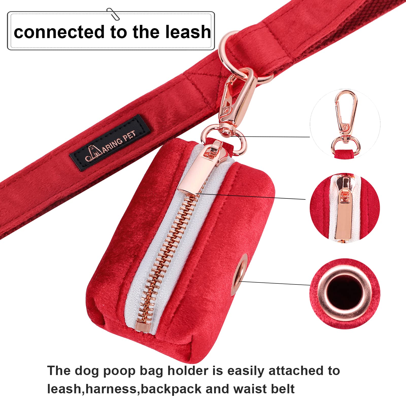 **ARING PET Dog Waste Bag Dispenser – Soft Poop Bag Holder for Leashes, Velvet Washable Pet Waste Pouch with Metal Zipper – Perfect for Walking, Hiking & Travel**