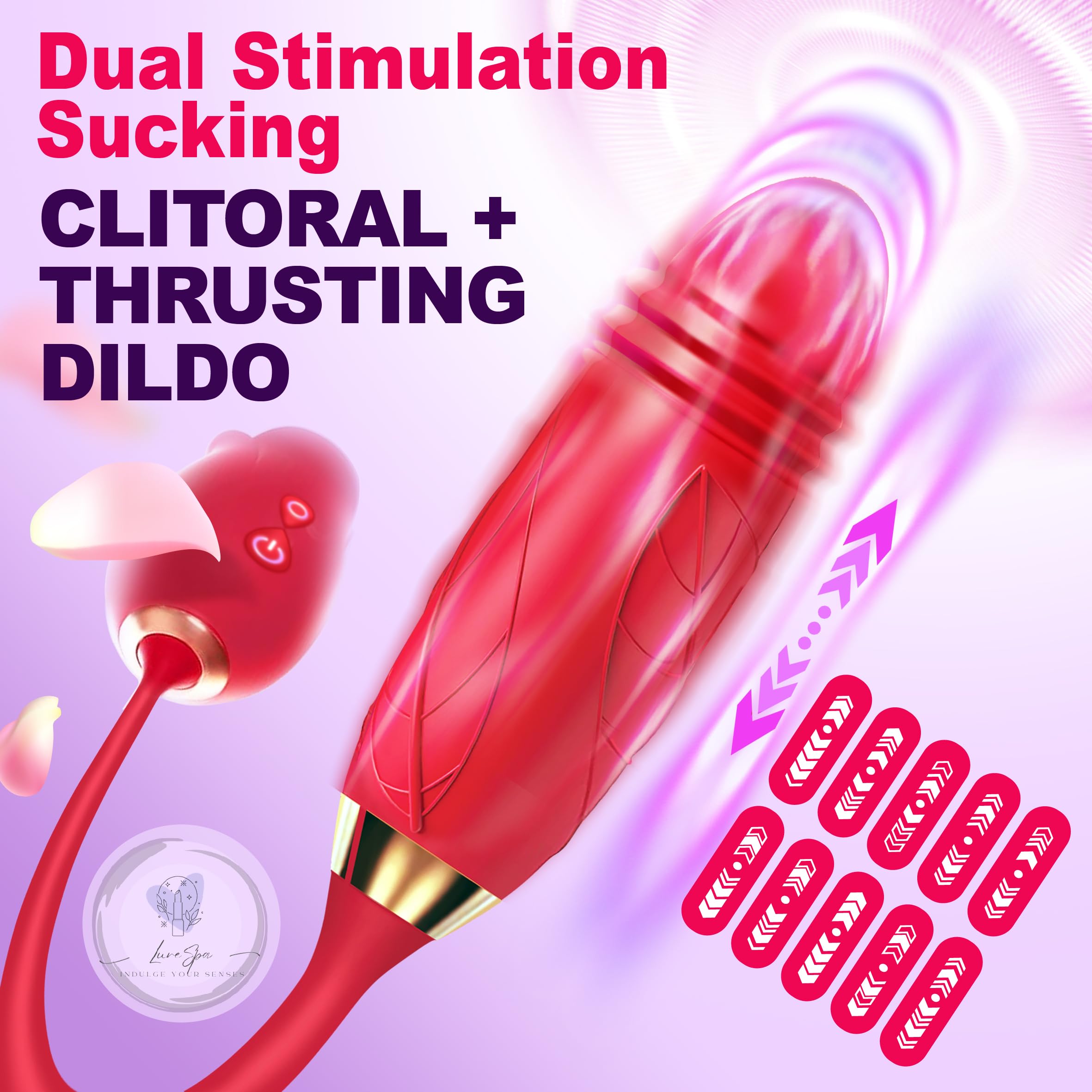 2024 New Rose-Shaped Dildo Vibrator - 10 Powerful Suction & Thrusting Modes for G-Spot & Clitoral Stimulation | Rechargeable Adult Sex Toy for Women & Couples | Perfect for Solo Play, Foreplay & Spicing Up Relationships