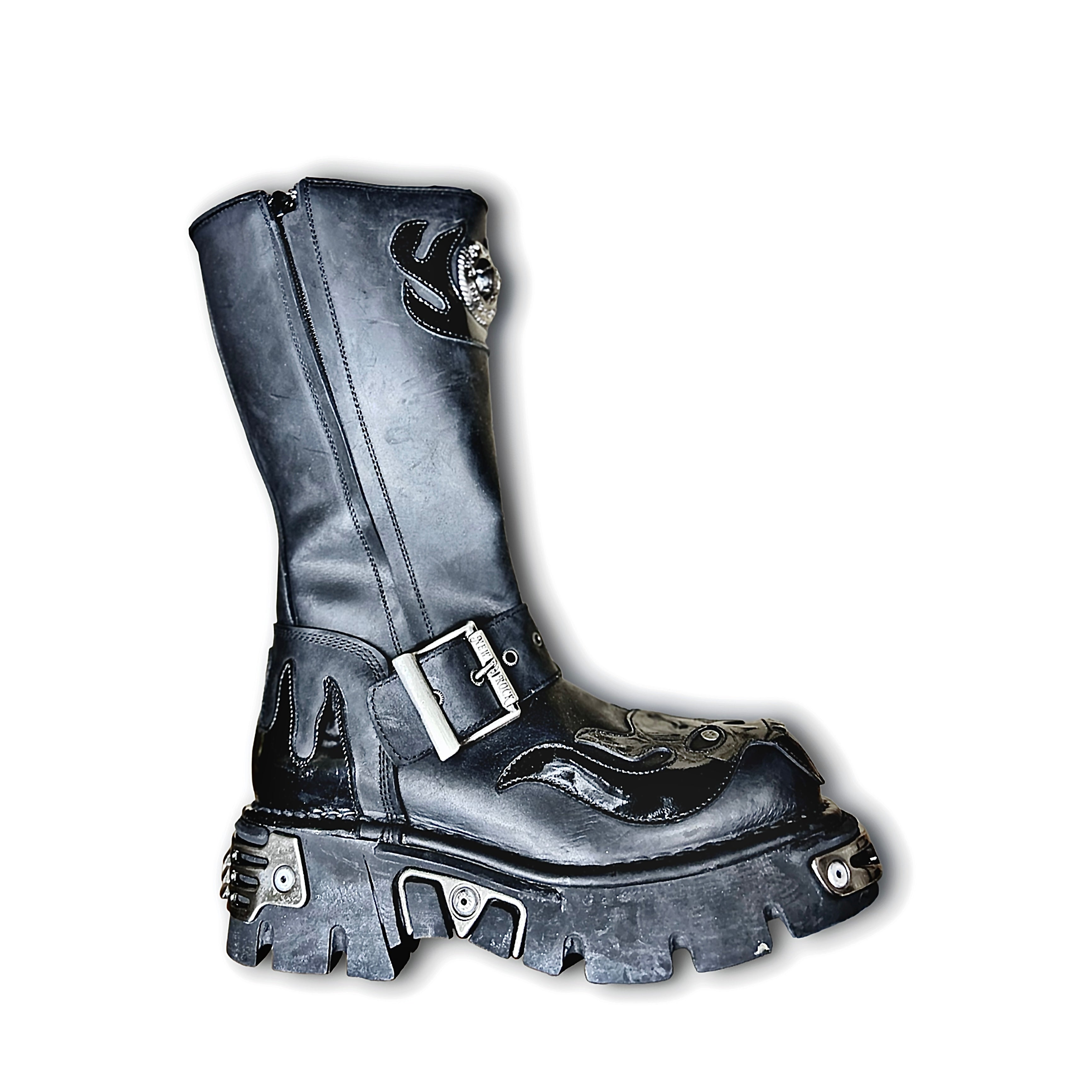 New Rock M.118 Tower Boots for Men - Black Leather Motorcycle & Combat Boots - Perfect for Biking, Outdoor Adventures & Street Fashion