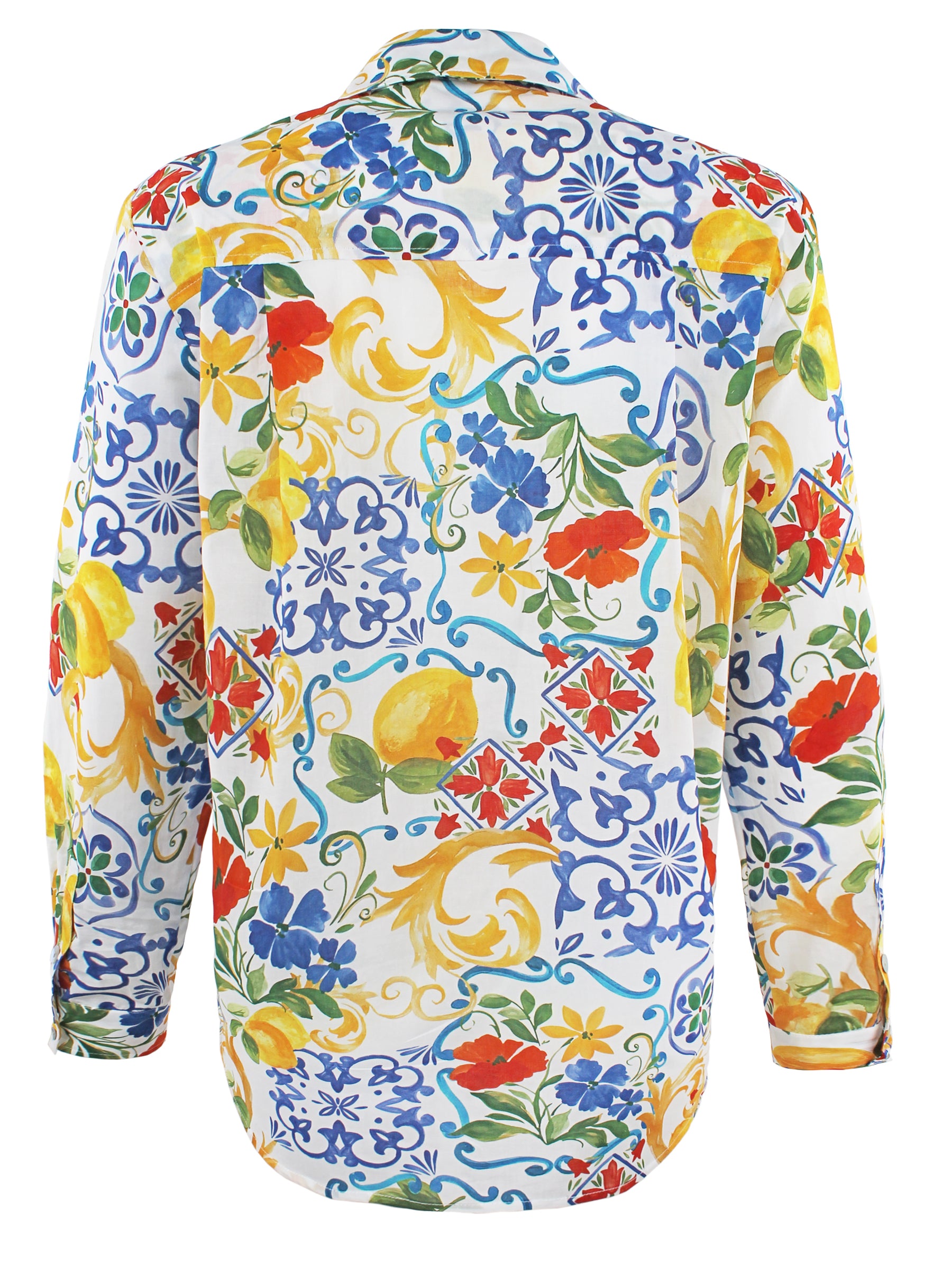 Monica Floral Oversized Shirt Women's Fashion - Limoncello Print Blouse for Casual Wear, Spring Outfits & Beach Cover-Up