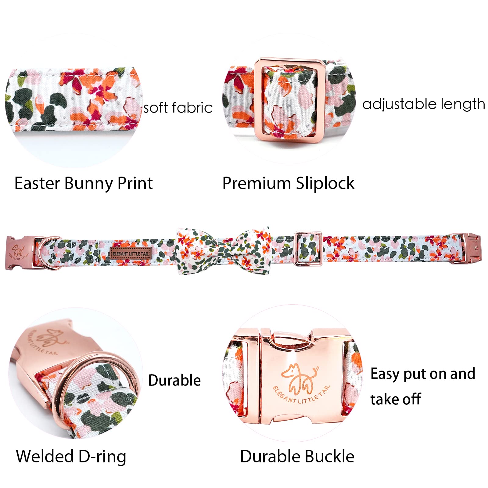 Elegant Adjustable Dog Collar with Bowtie & Spring Flower - Cute Pink Pet Collar for Large Dogs - Perfect for Walks, Parties & Photo Shoots
