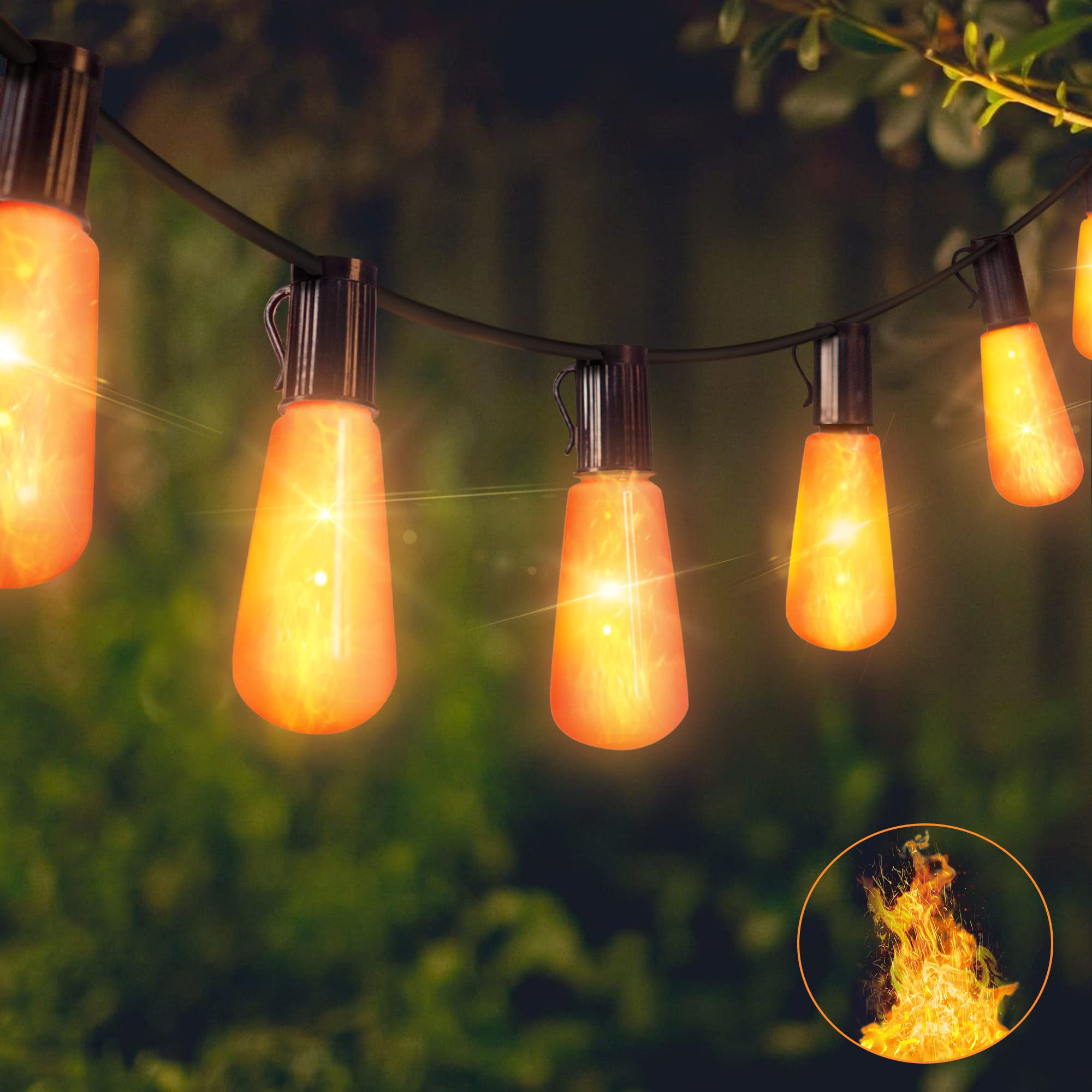22Ft 20LED Flickering Flame String Lights - Waterproof Outdoor Fairy Lights for Halloween, Christmas, Garden, Patio Decor | Connectable Plug-in Lights for Backyard, Bistro, Cafe & Indoor Party Decorations | Creates Cozy Ambiance for Weddings, Dinners and Special Events
