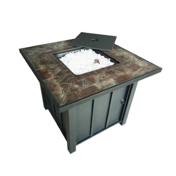 Square Tile Top Propane Fire Pit - Outdoor Patio Heater for Backyard, Garden & Camping - Durable & Stylish Gas Fire Pit for Cozy Evenings