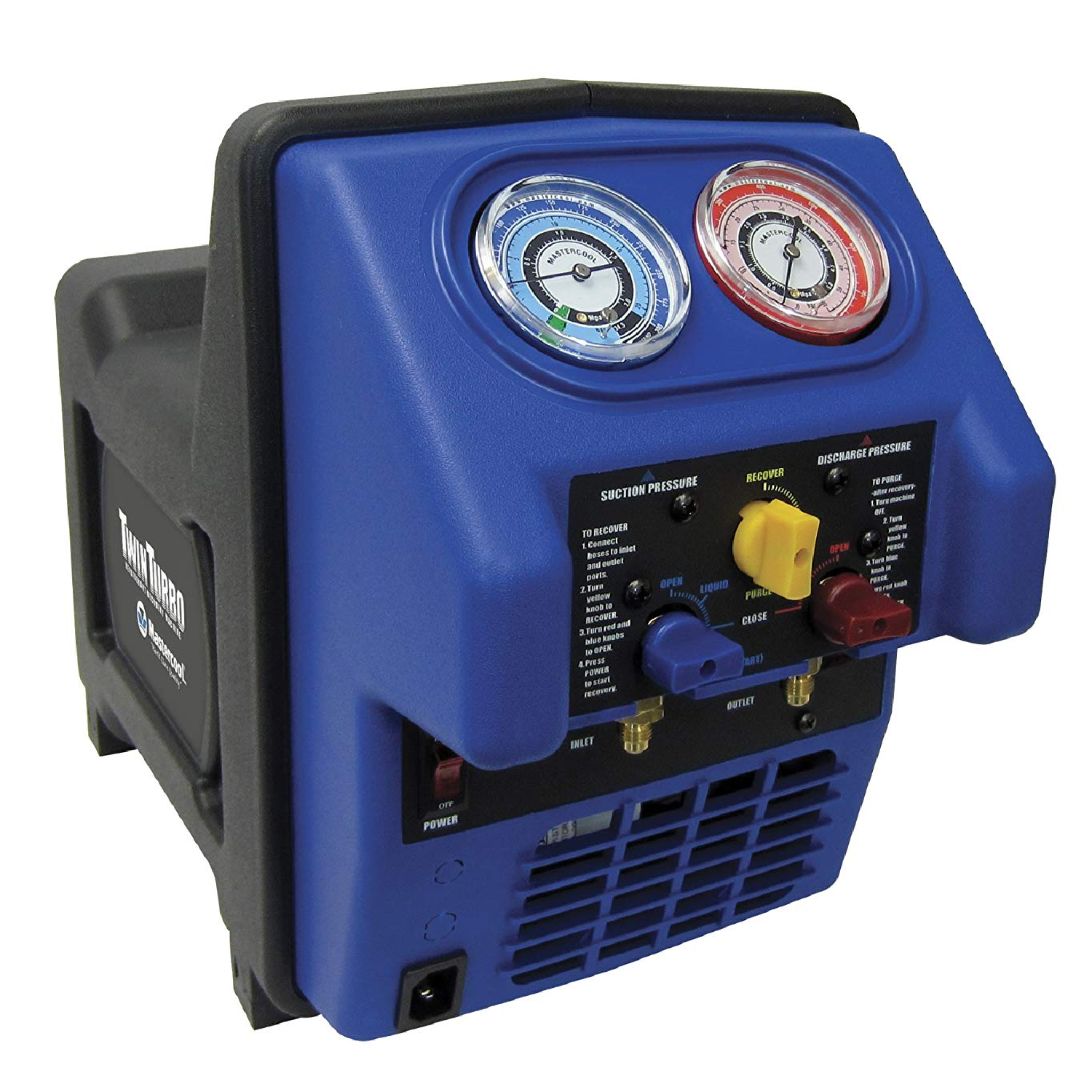 Mastercool 69300 Twin Turbo Freon Recovery Machine - Professional HVAC Refrigerant Recovery Unit for AC Repair & Maintenance