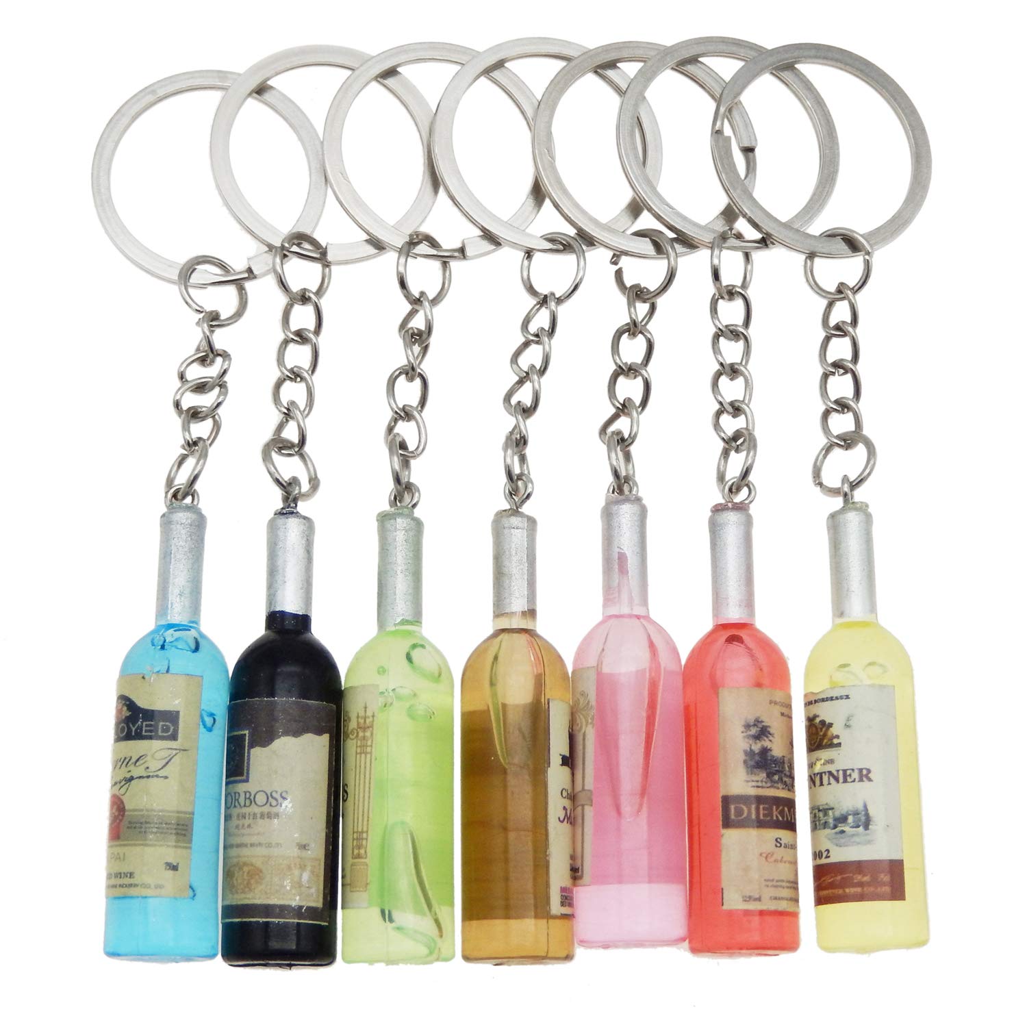 10-Pack Colorful Resin Wine Bottle Keychains - Bulk Key Rings for Women, Purse, Bag, Car & Home Decor - Dangle Charms for Gifts, Party Favors & Hanging Decorations