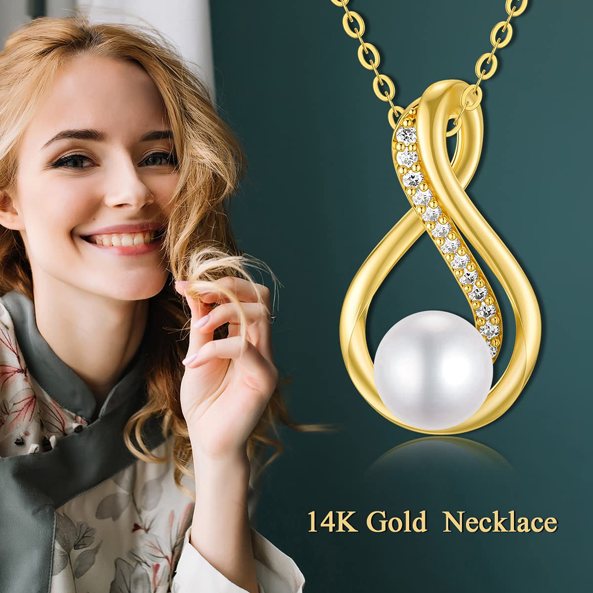 14K Yellow Gold Pearl Necklace for Women - Genuine Gold Pearl Pendant Jewelry - Perfect Gift for Mother's Day, Birthday, Anniversary - Elegant Necklace for Mom, Wife, Grandma (16