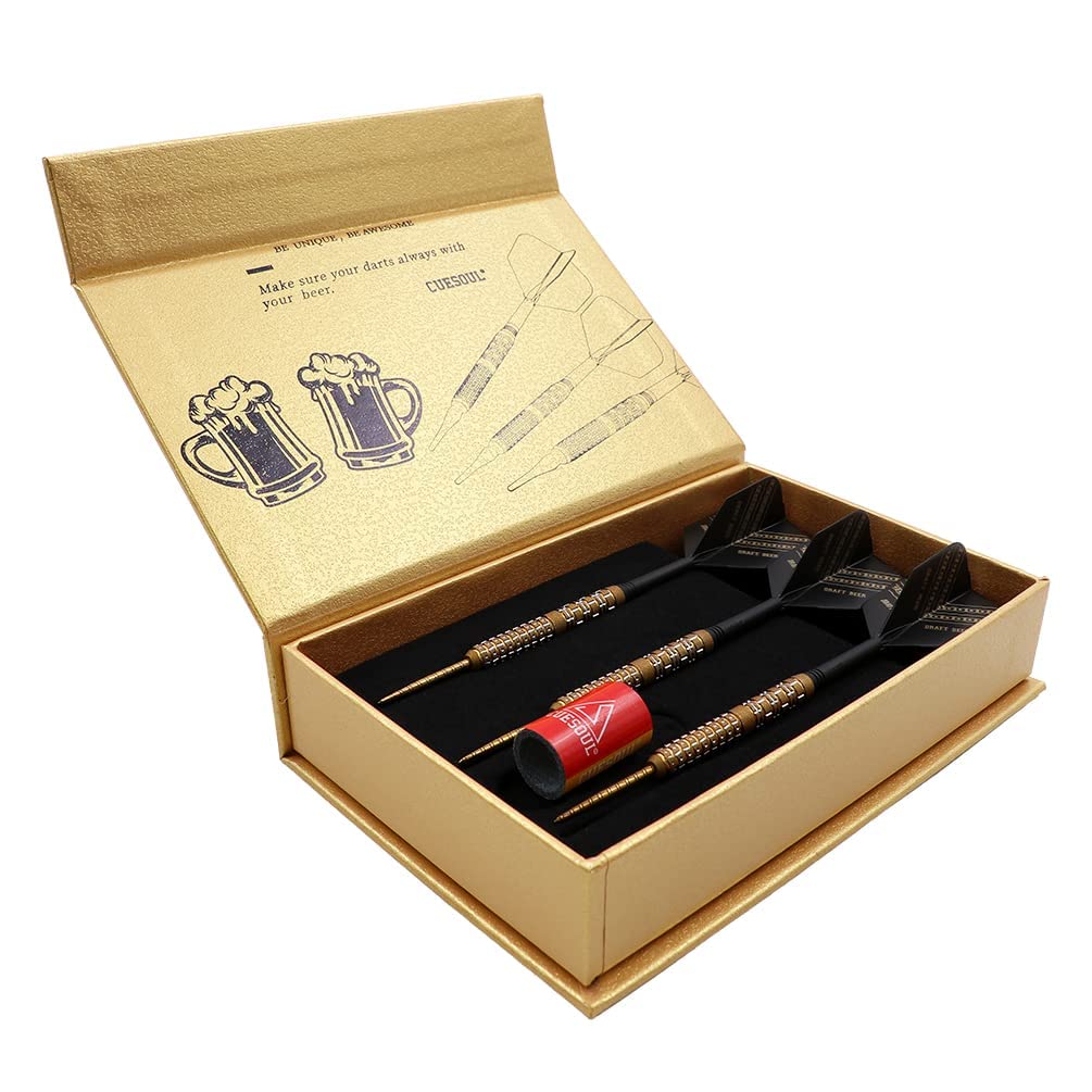 CUESOUL 90% Tungsten Steel Tip Darts Set - 21g/22g/23g Oil Paint Finish for Cocktail, COLA Beer & Draft Beer - Perfect for Bars, Pubs & Home Game Rooms