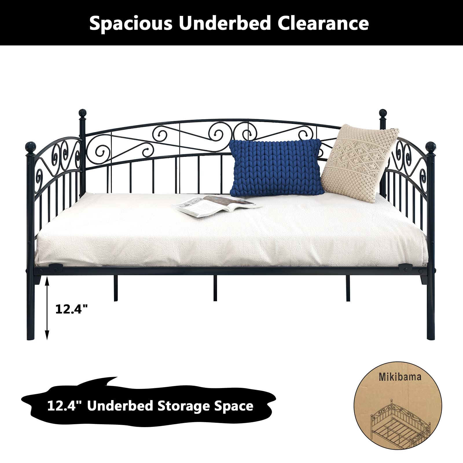 mikibama Metal Twin Size Industrial Daybed Frame - Space Saving Arched Victorian Black Guest Bed for Small Spaces | Perfect for Living Rooms, Studios & Dorm Rooms