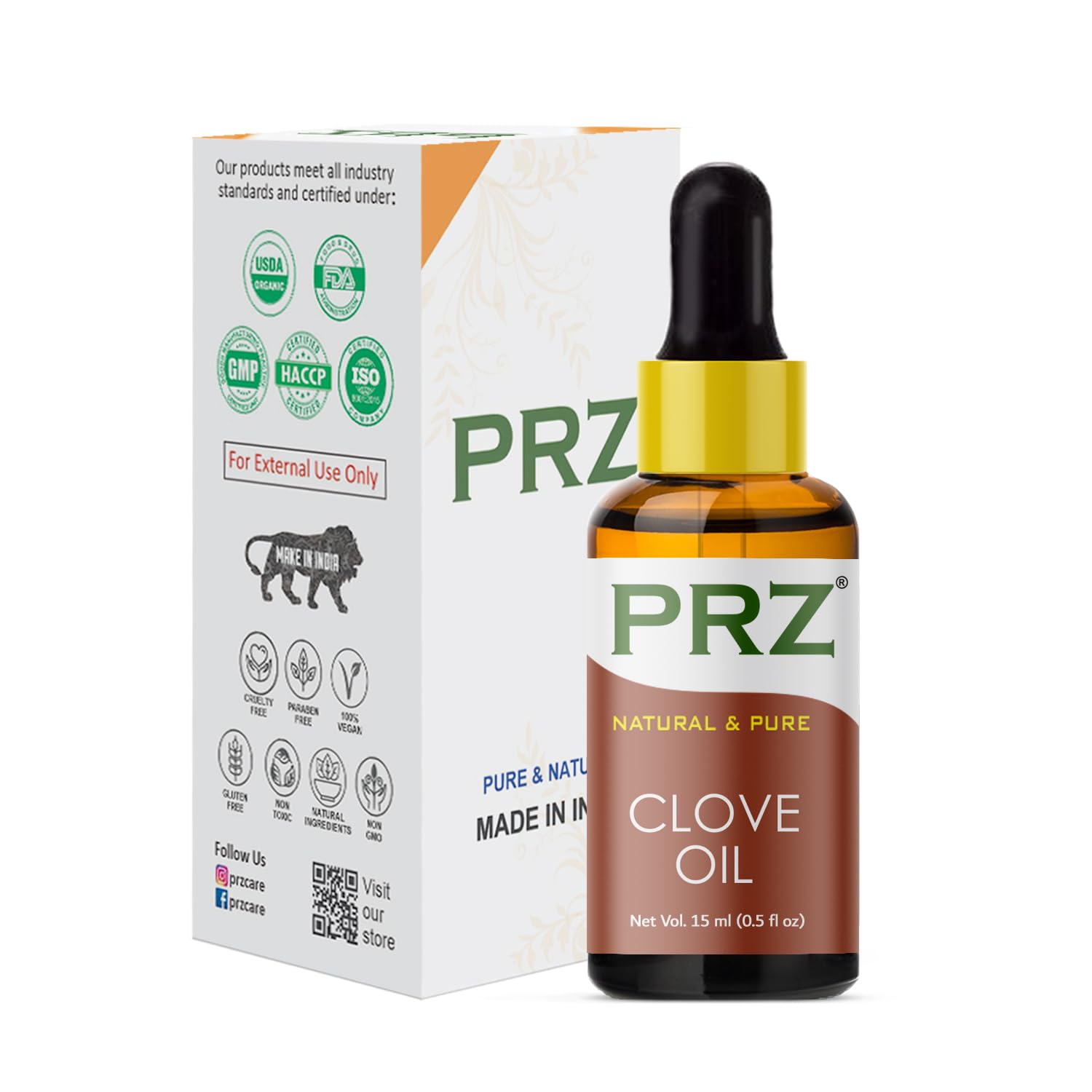 PRZ Pure Natural Therapeutic Grade Clove Essential Oil - 15ml for Aromatherapy, Body Massage, Skin & Hair Care | Perfect for Relaxation, Stress Relief & Home Spa Treatments