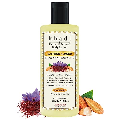 Khadi Almond Saffron Moisturizing Body Lotion with Shea Butter - 210ml | Hydrating & Nourishing Dry Skin | Perfect for Daily Use & Spa Nights