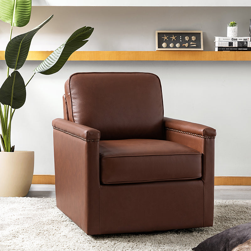 Genuine Leather Swivel Chair with Nailhead Trim - Irene Modern Armchair for Home Office, Living Room & Study - Comfortable Executive Desk Chair for Work & Relaxation