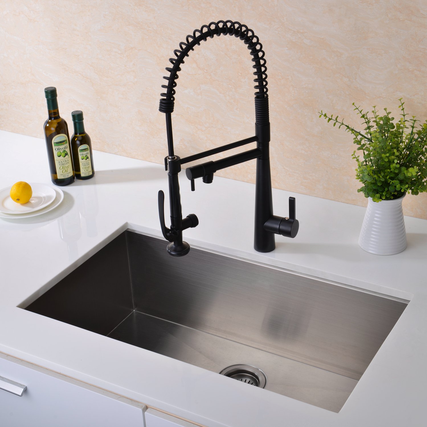 Premium Matte Black Solid Brass Kitchen Faucet - Heavy Duty Commercial Style Single Handle Pull Down Sprayer with Pot Filler - Ideal for Restaurants, Home Chefs & High-Traffic Kitchens