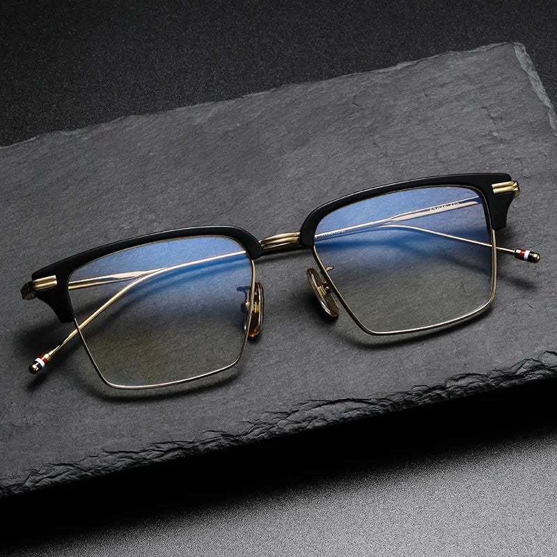 Stylish Black Unisex Full Rim Big Square Acetate & Titanium Eyeglasses 55422 - Perfect for Work, Reading, and Fashion Accessories