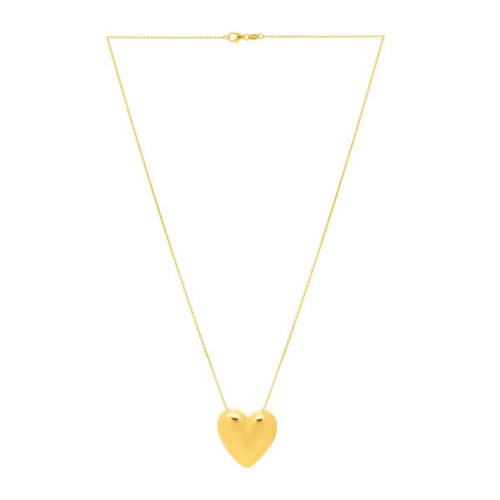 14K Yellow Gold Puffed Heart Pendant Necklace for Women - Dainty Delicate Heart Charm Jewelry Gift for Her - Perfect for Valentine's Day, Anniversary & Everyday Wear