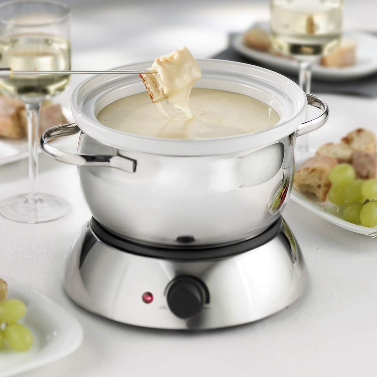 Trudeau 0829020 Alto 3-in-1 Electric Fondue Set for Chocolate, Cheese & Oil - 11-Piece Stainless Steel Fondue Pot with Forks (81 oz, Silver) - Perfect for Parties, Date Nights & Family Gatherings