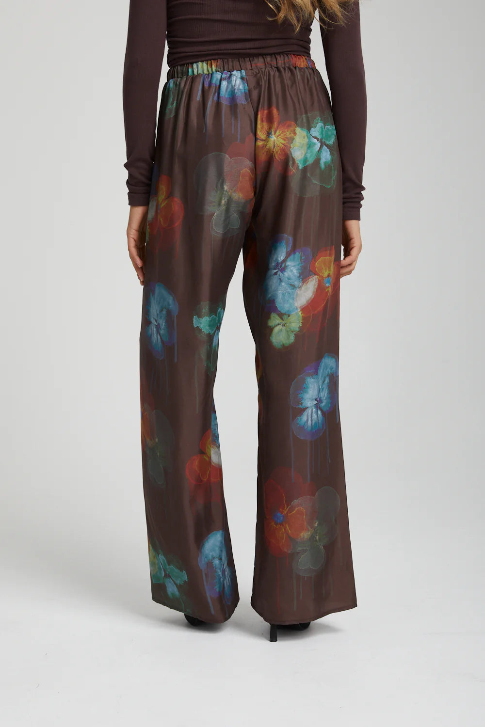 Elastic Waist Pants for Women - Comfortable Stretch Pansy Print Casual Trousers | Perfect for Work, Travel & Lounge