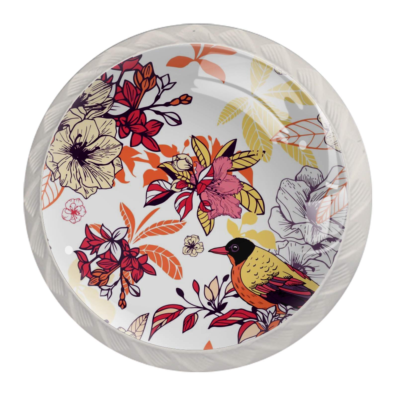 Floral Bird Drawer Knobs - Round Cabinet Pull Handles for Kitchen, Cupboard, Dresser (4-Pack) - Vintage Style Hardware for Home Decor & DIY Furniture Upgrade
