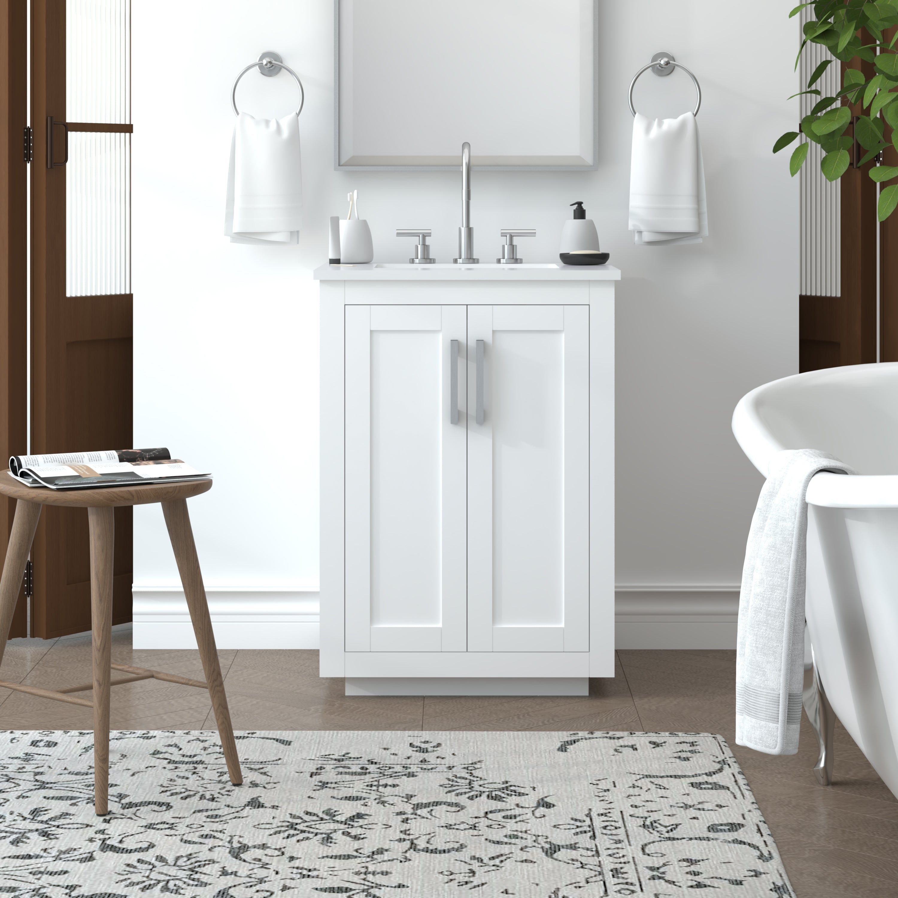23.5 Inch White Bathroom Vanity Cabinet - Nearmé Miami Modern Single Sink Storage for Small Bathrooms, Powder Rooms & Home Renovations