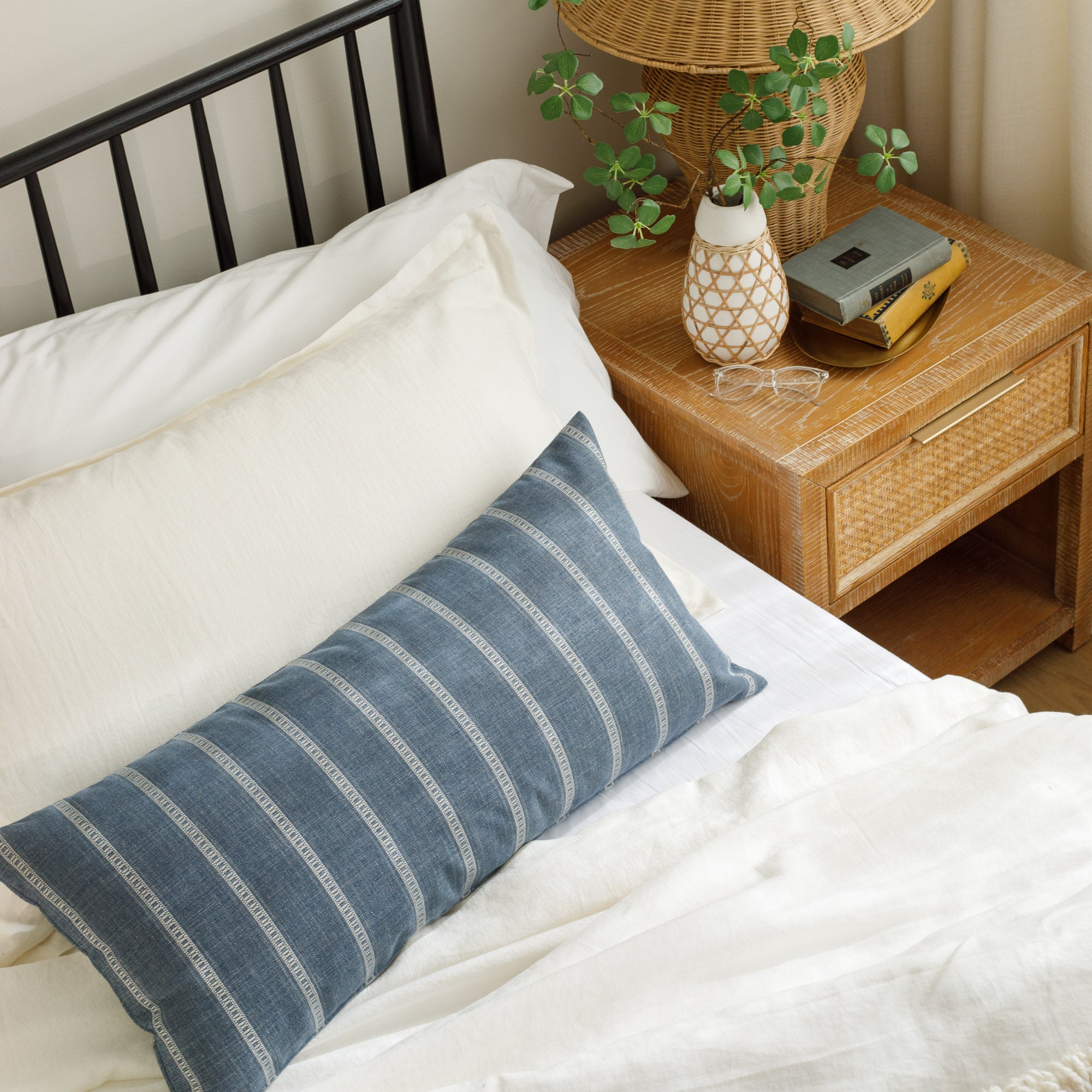 Brunswick Stripe 15x32 XL Lumbar Pillow in Chambray Blue - Perfect for Sofa, Bed & Office Chair Back Support