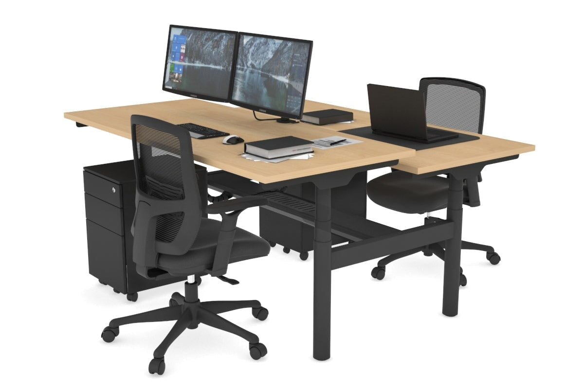 Flexi Premium Height Adjustable 2-Person H Bench Workstation - Black Frame [1400L x 700W] - Ergonomic Office & Home Workspace Solution for Team Collaboration