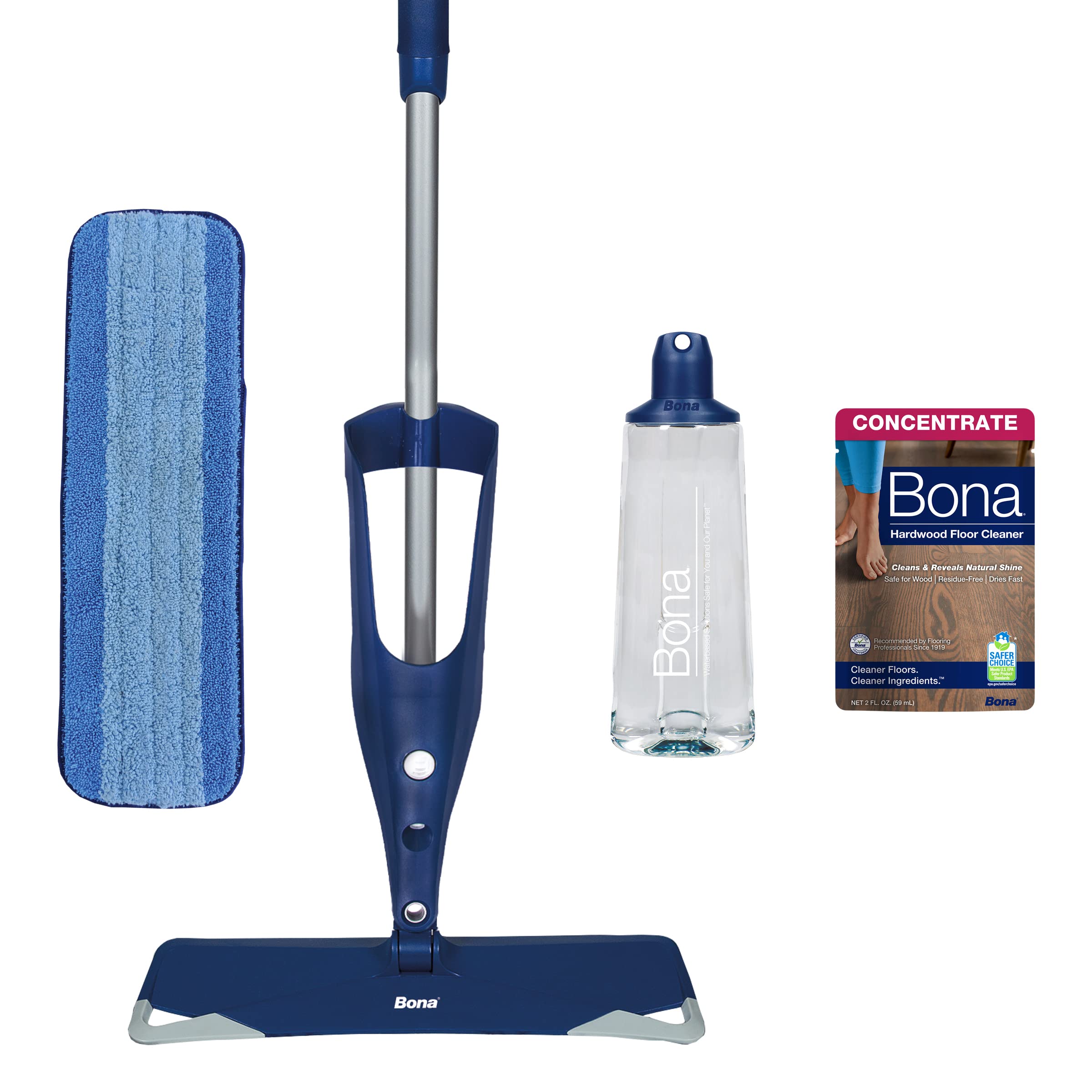 Premium Bona Hardwood Floor Spray Mop - with Cleaning Concentrate & Washable Pads - for Quick Home Cleaning