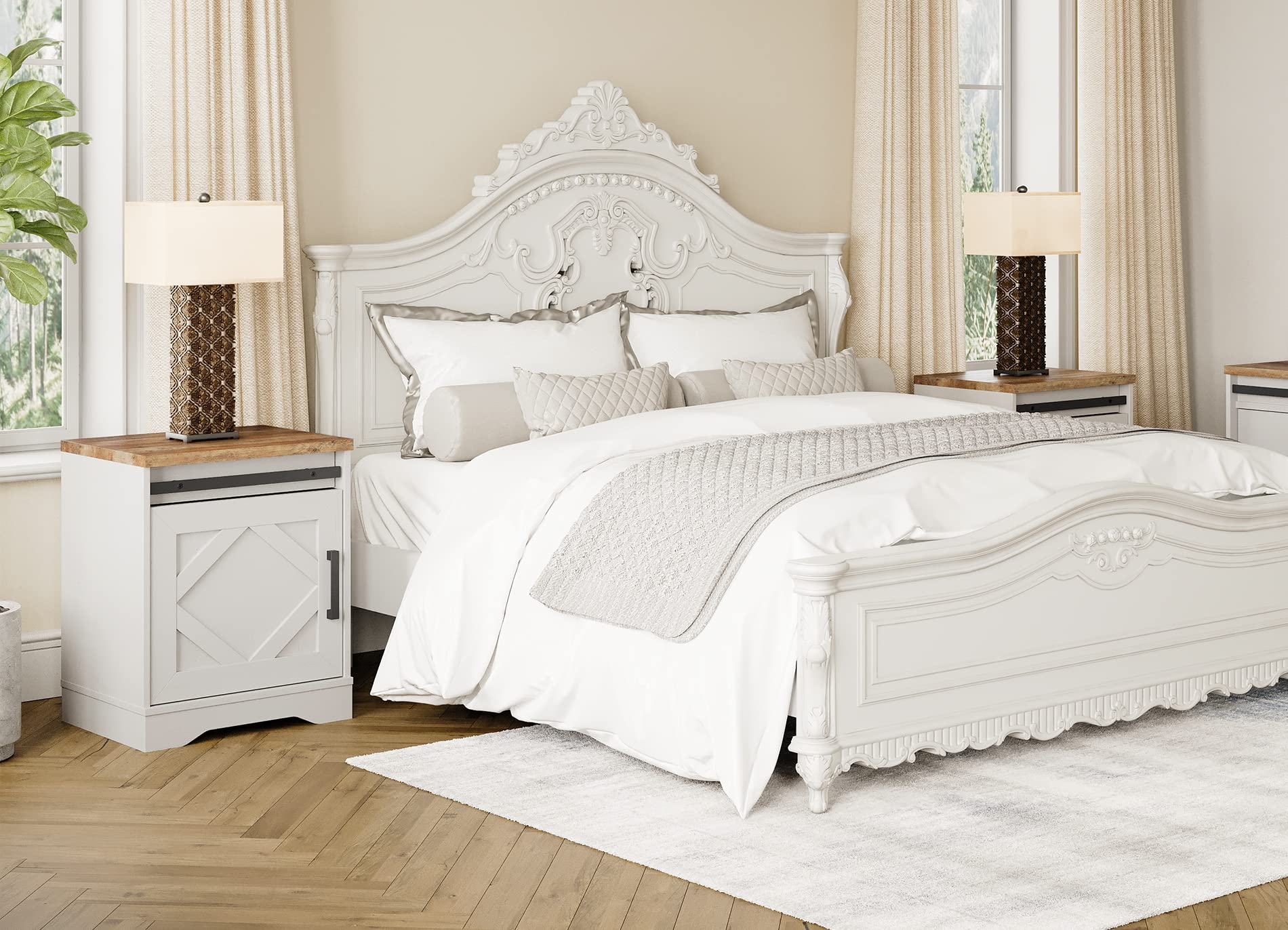 WAMPAT Farmhouse End Table Set of 2 - Wooden Sofa Side Tables with Drawer and Storage Compartment for Living Room, Bedroom Nightstands in Antique White - Perfect for Coffee Table, Reading Nook, and Home Decor