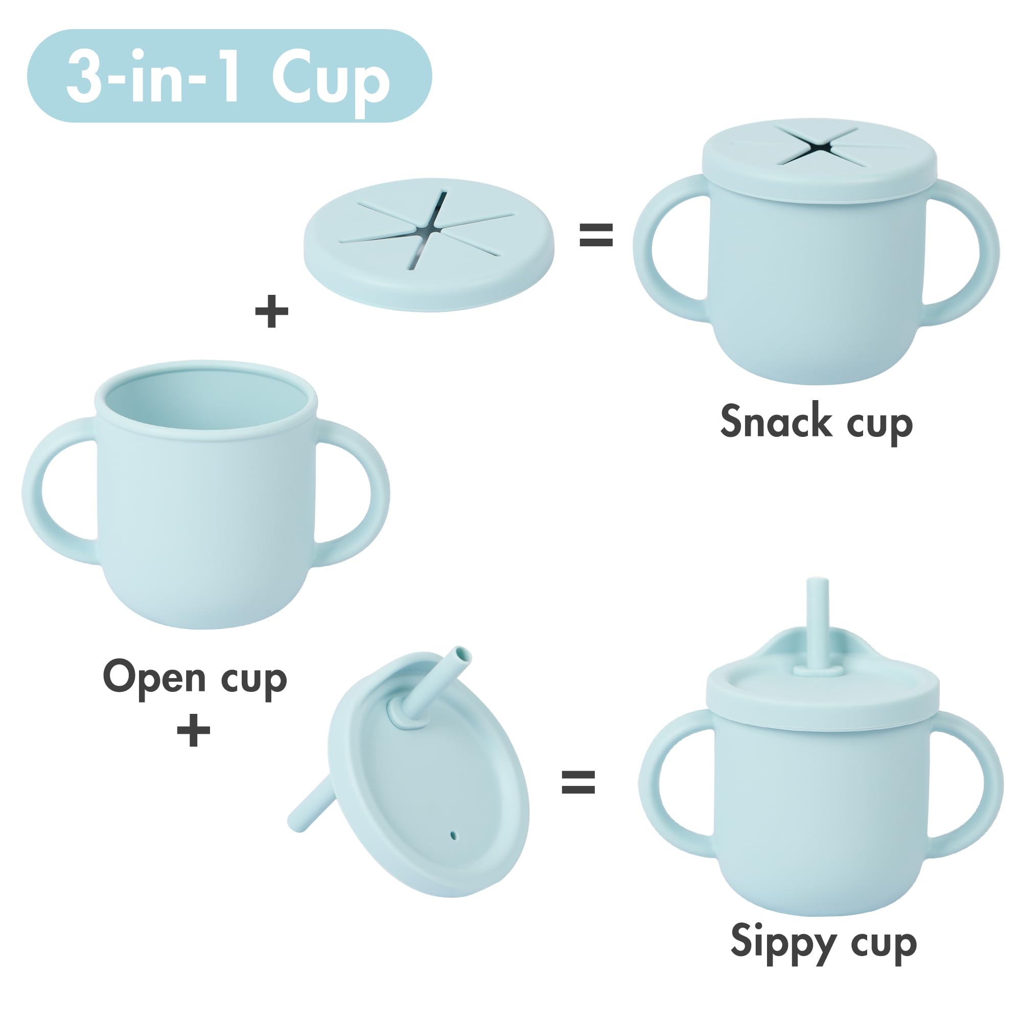 **9-Piece Silicone Baby Feeding Set - Toddler Plates, Bowls, Utensils, Suction Plates, Spill-Proof Sippy Cup & Soft Bib (Blue) - Perfect for Mess-Free Mealtime, Travel & Daycare**