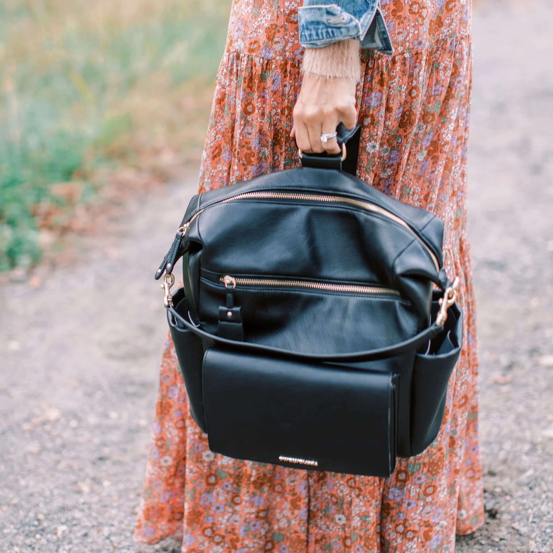 TWELVElittle Peek A Boo Convertible Hobo Diaper Bag Backpack - Vegan Leather with Changing Pad, Wipes Case & Stroller Clips (Black) | Perfect for Moms, Baby Essentials Storage & On-the-Go Parenting