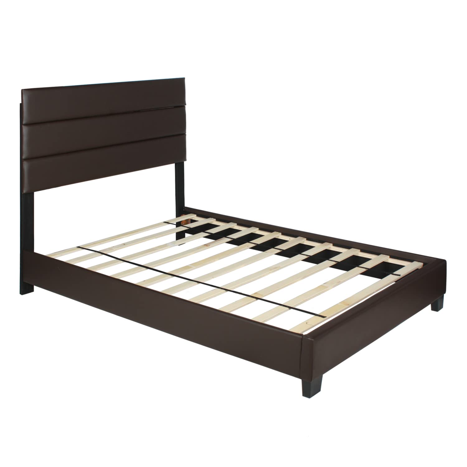 Better Home Products Napoli Faux Leather Upholstered Twin Size Platform Bed Frame in Tobacco Brown - Perfect for Small Bedrooms, Guest Rooms & Dormitories