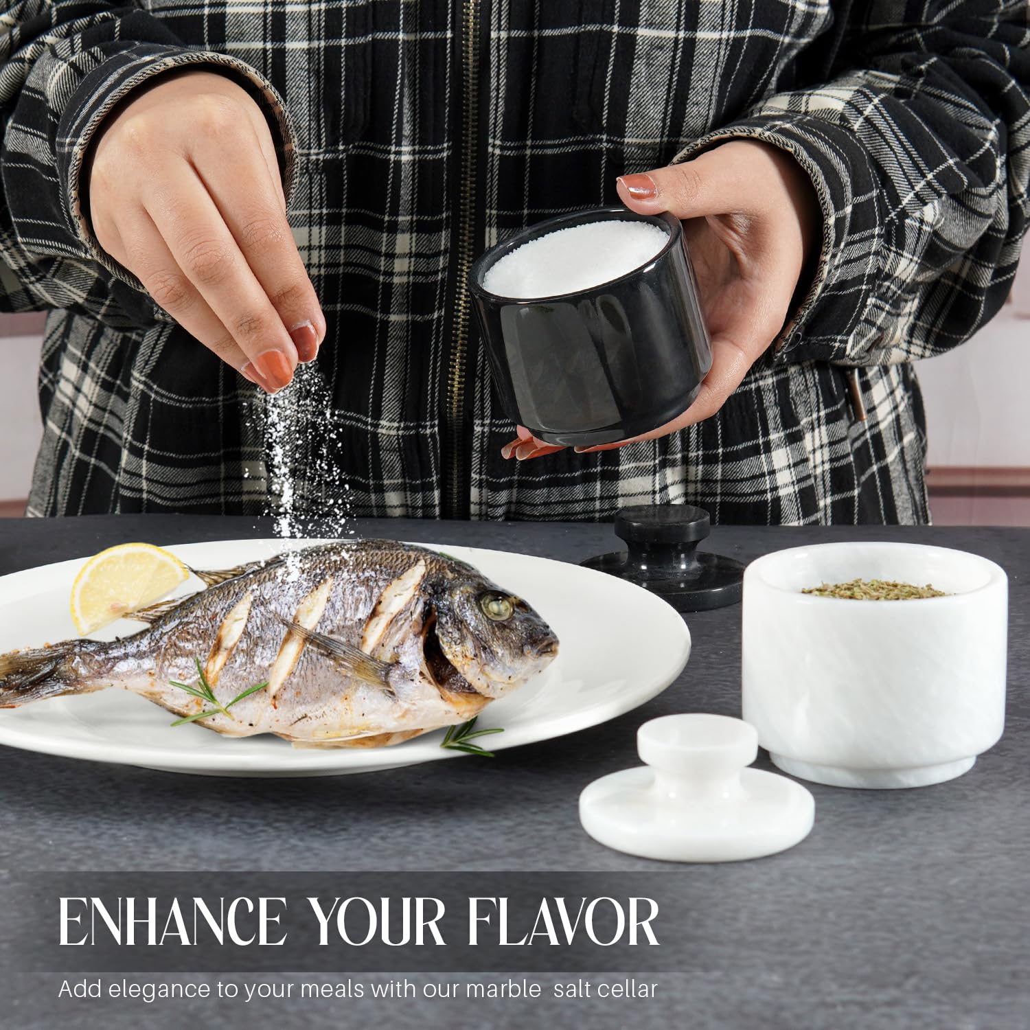 Marble Salt Cellar with Lid - 3