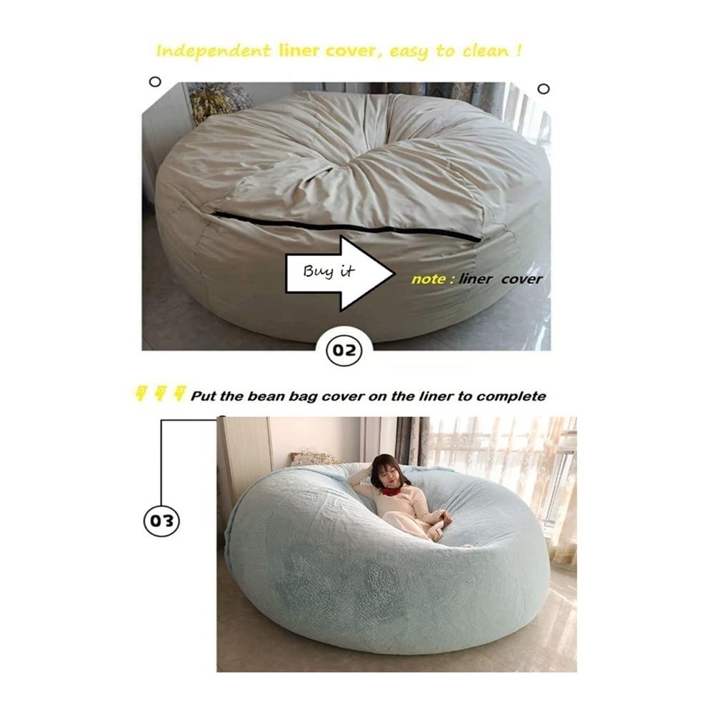7ft Giant Bean Bag Cover - Suede & Fluffy Fur Sofa Chair Cover for Adults, Extra Large Portable Lazy Sofa Bed Replacement (Light Grey) - Perfect for Living Room, Bedroom, Game Room & Dorm Relaxation