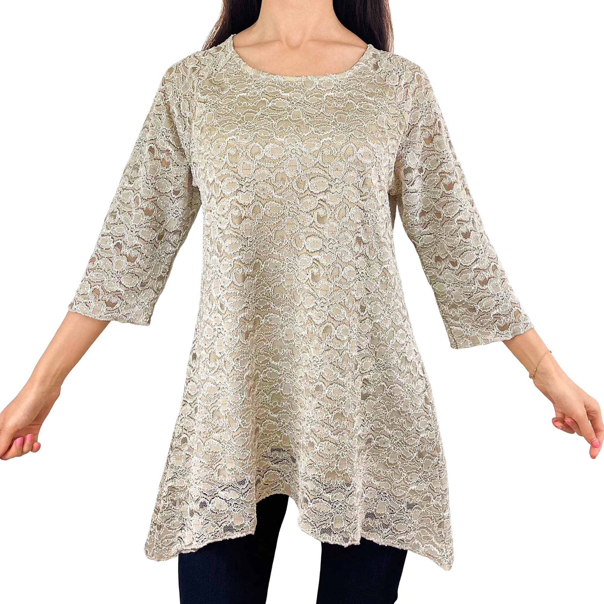 Black Lace Floral Tunic Blouse for Women - Elegant Office Wear