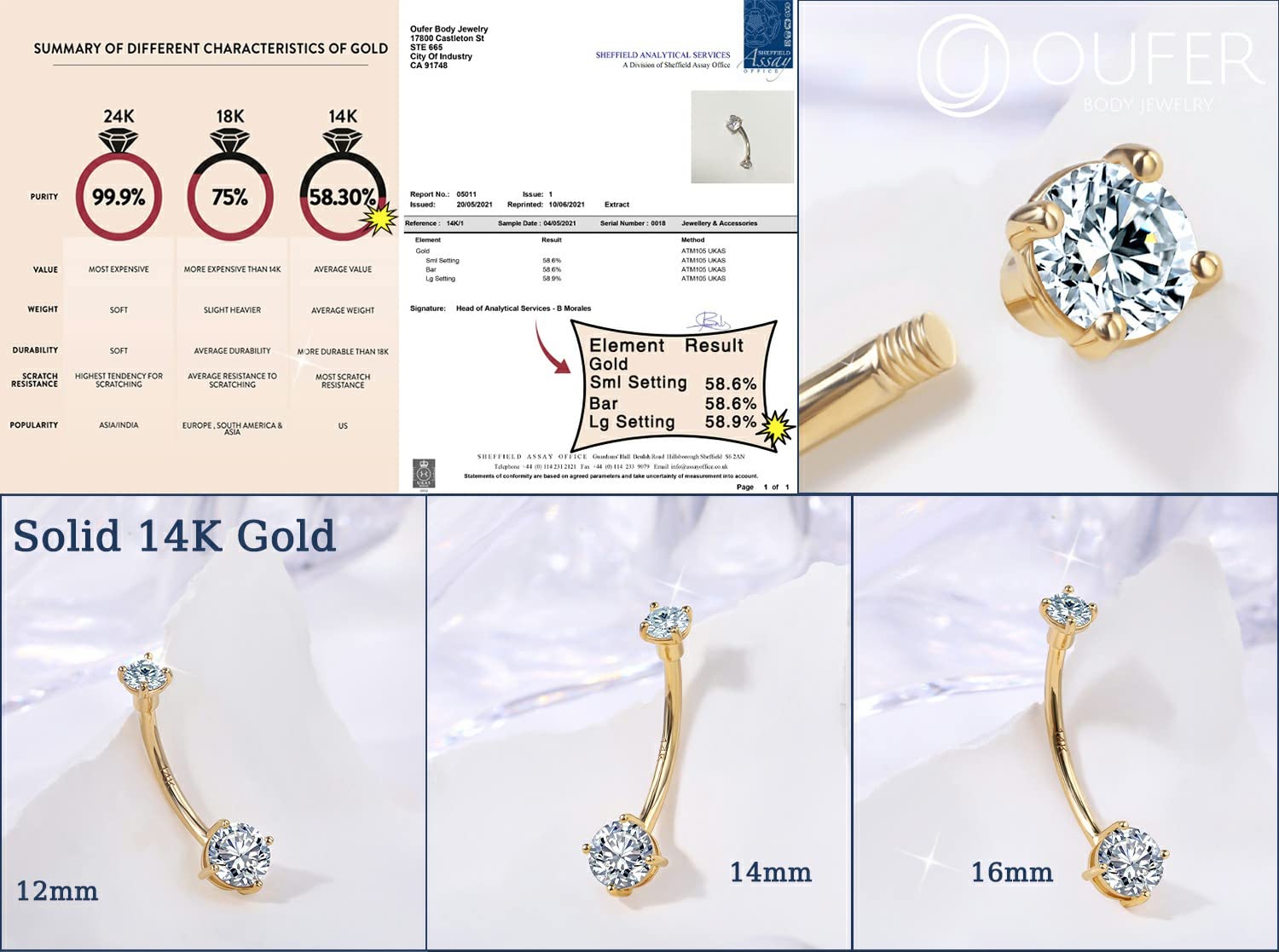 14K Solid Gold Belly Button Rings for Women & Men - Shiny Clear CZ Navel Piercing Jewelry | Long Lasting Belly Rings for Everyday Wear, Parties & Beach Outfits