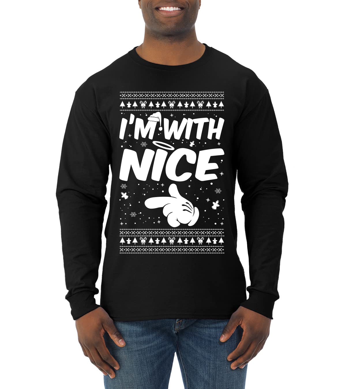Wild Bobby 'I'm with Nice' Ugly Christmas Sweater for Men - Festive Long Sleeve Holiday Shirt | Perfect for Christmas Parties & Family Gatherings