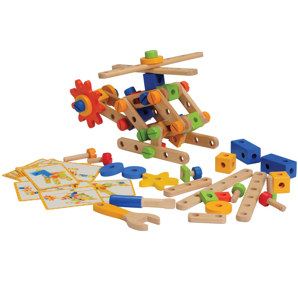 Constructive Playthings 84-Piece Wooden Nut & Bolt Builder Set with Activity Cards | STEM Building Toys for Toddlers 3+ | Develops Fine Motor Skills & Early Engineering Concepts | Perfect for Preschool Learning & Creative Play